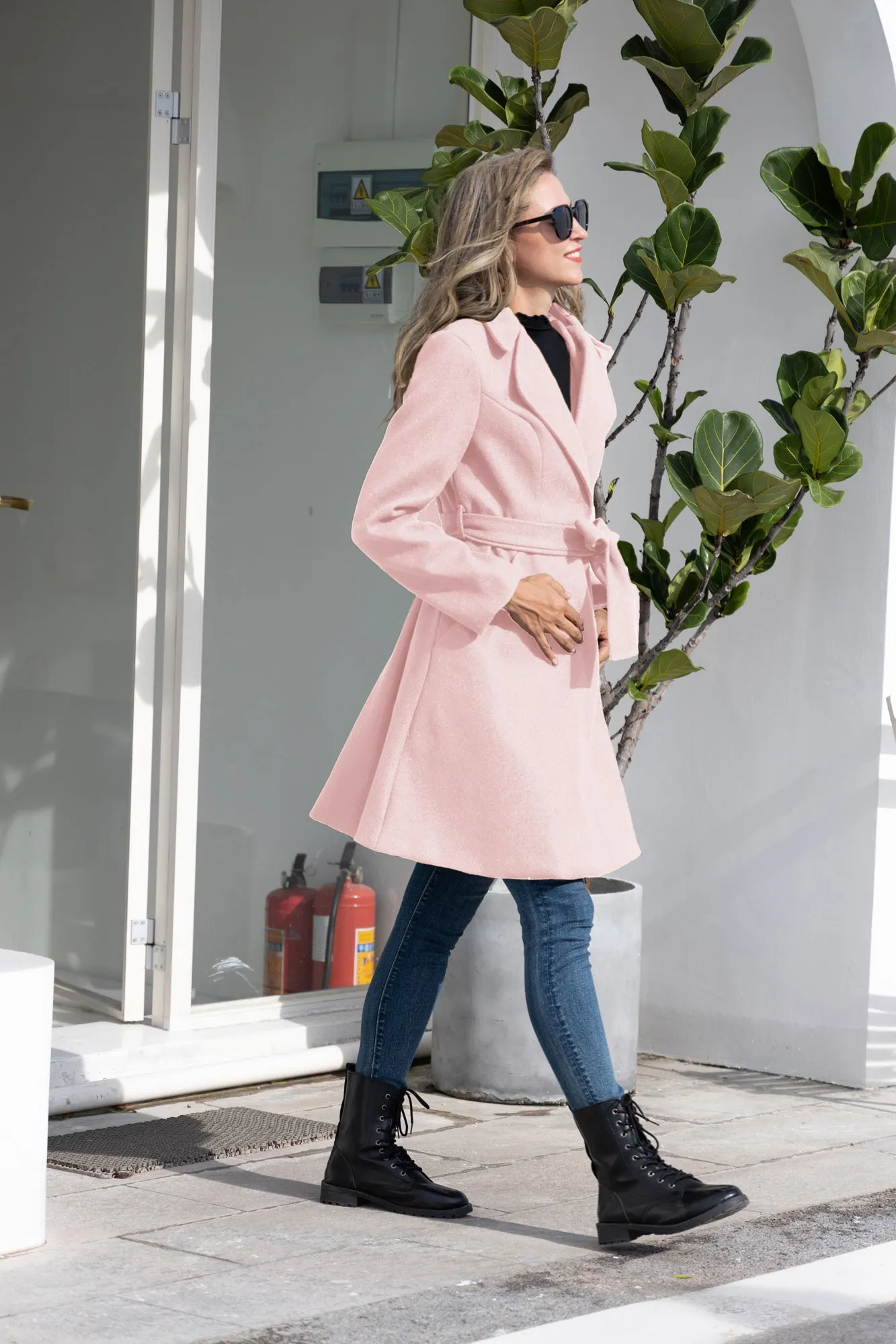 Lapel Collar Overcoat with Belt One-Button A-Line Coat