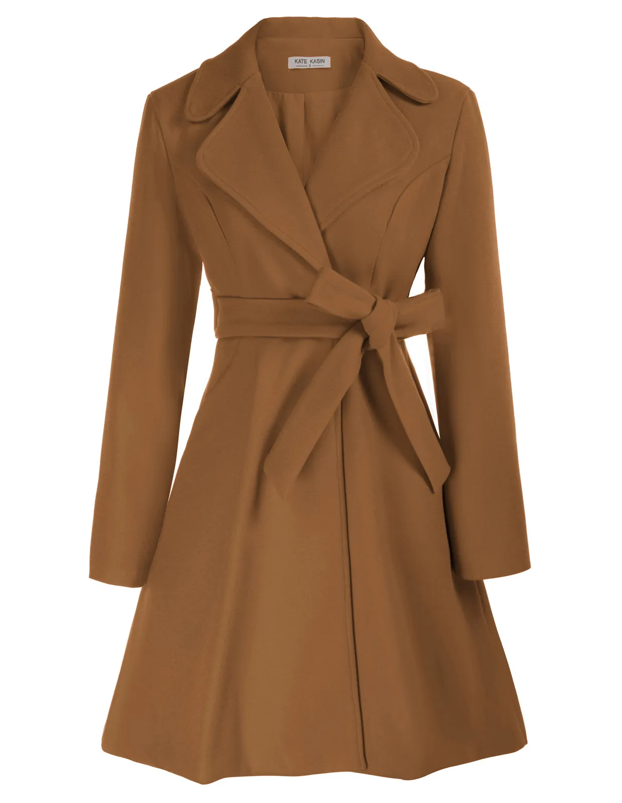 Lapel Collar Overcoat with Belt One-Button A-Line Coat