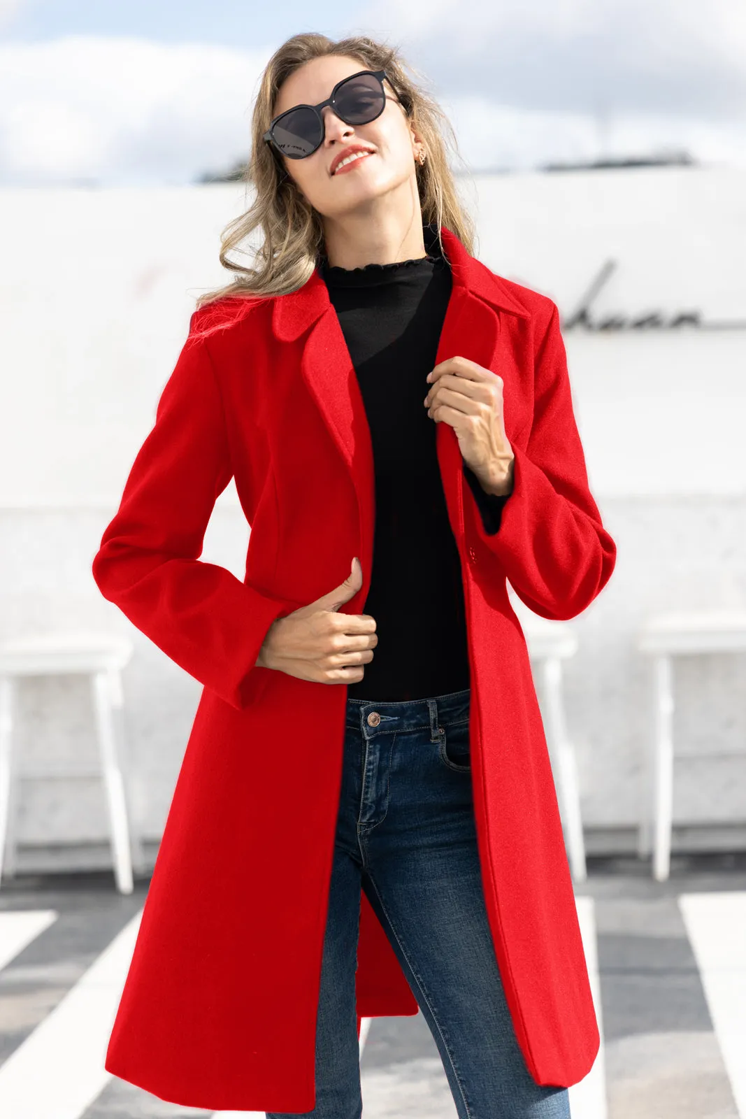 Lapel Collar Overcoat with Belt One-Button A-Line Coat