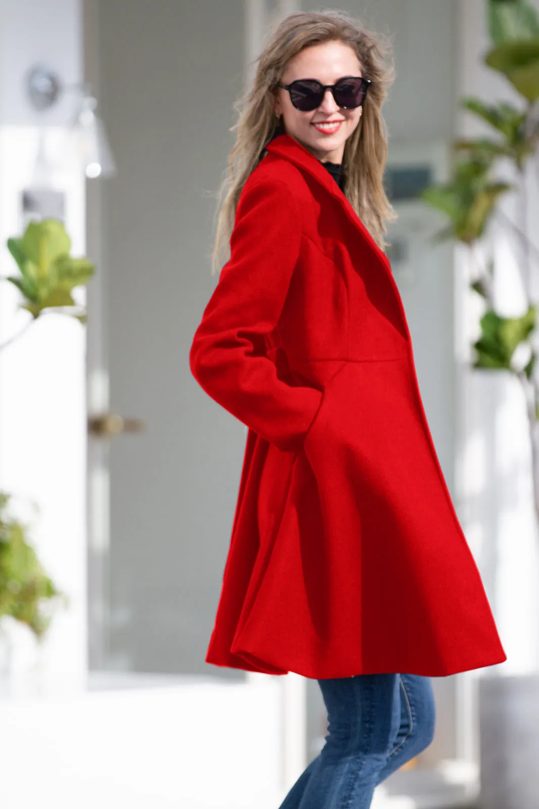 Lapel Collar Overcoat with Belt One-Button A-Line Coat