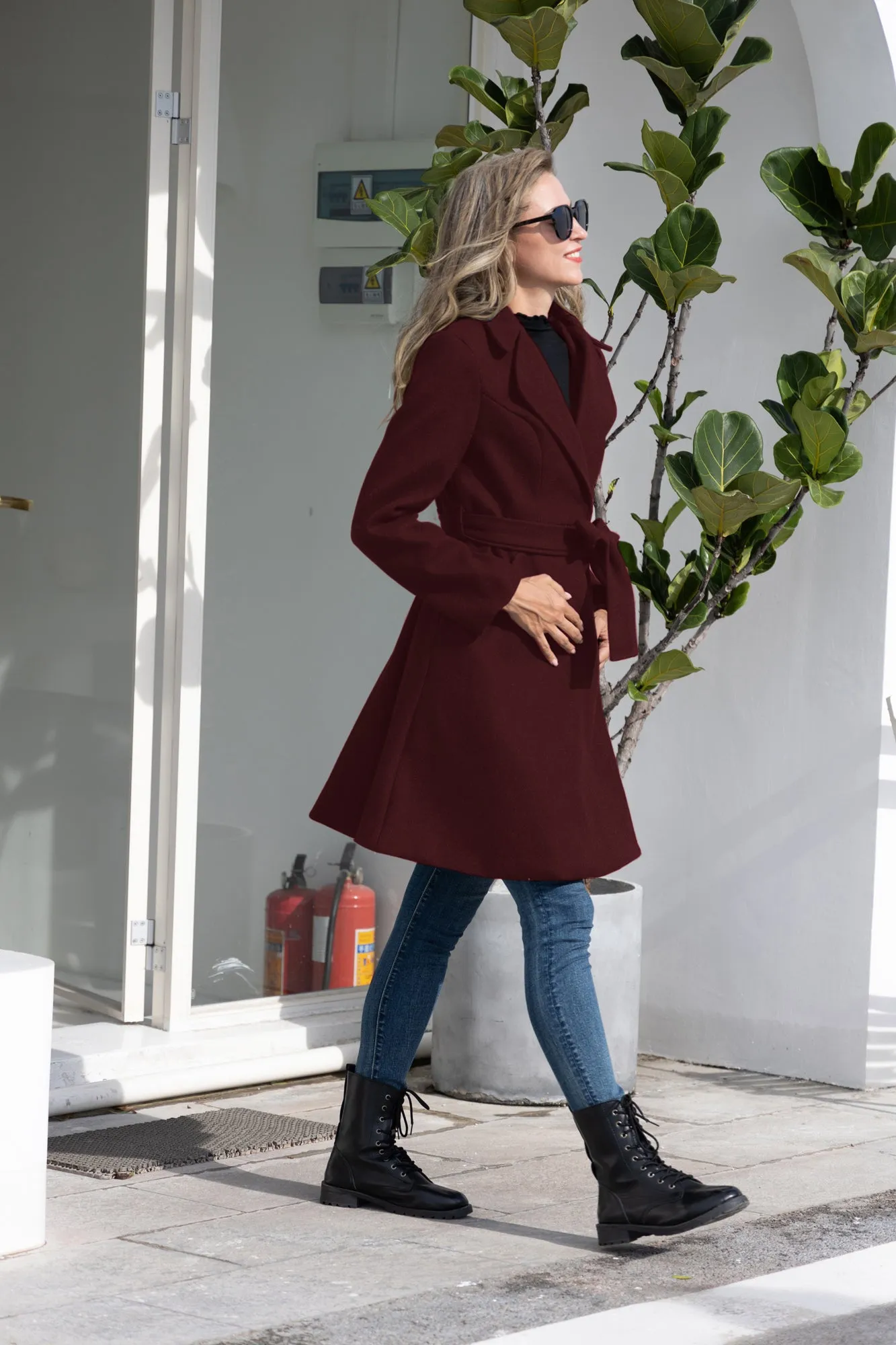 Lapel Collar Overcoat with Belt One-Button A-Line Coat