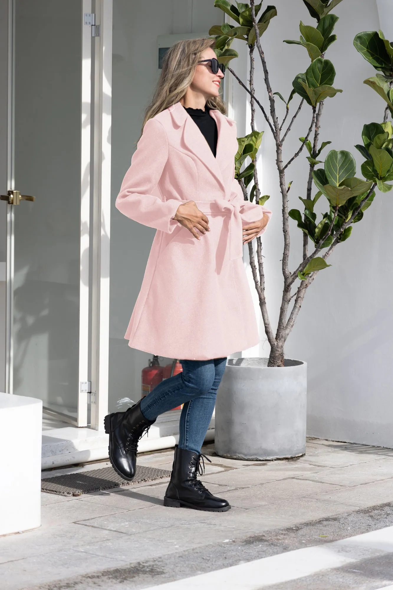 Lapel Collar Overcoat with Belt One-Button A-Line Coat