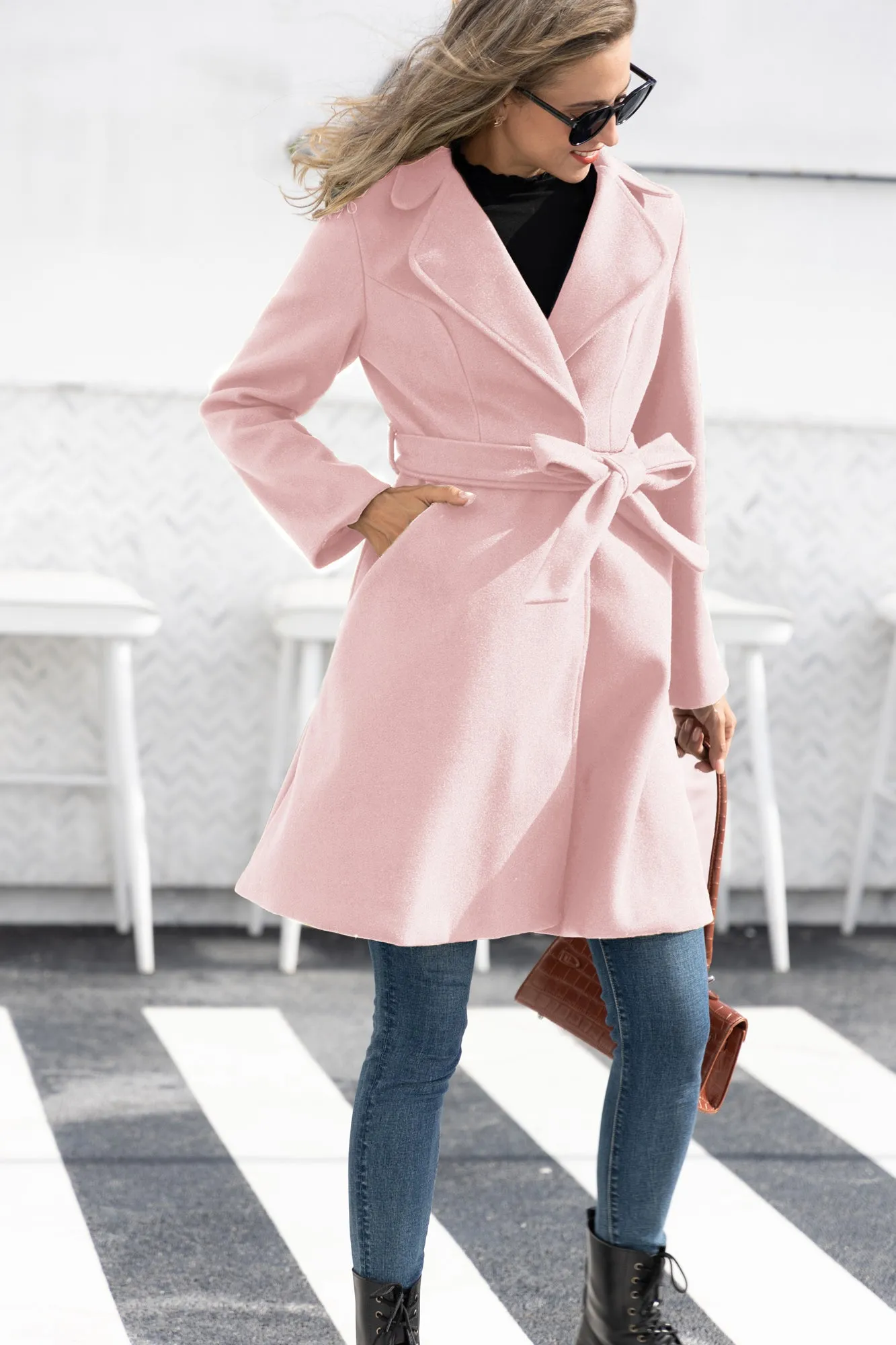 Lapel Collar Overcoat with Belt One-Button A-Line Coat