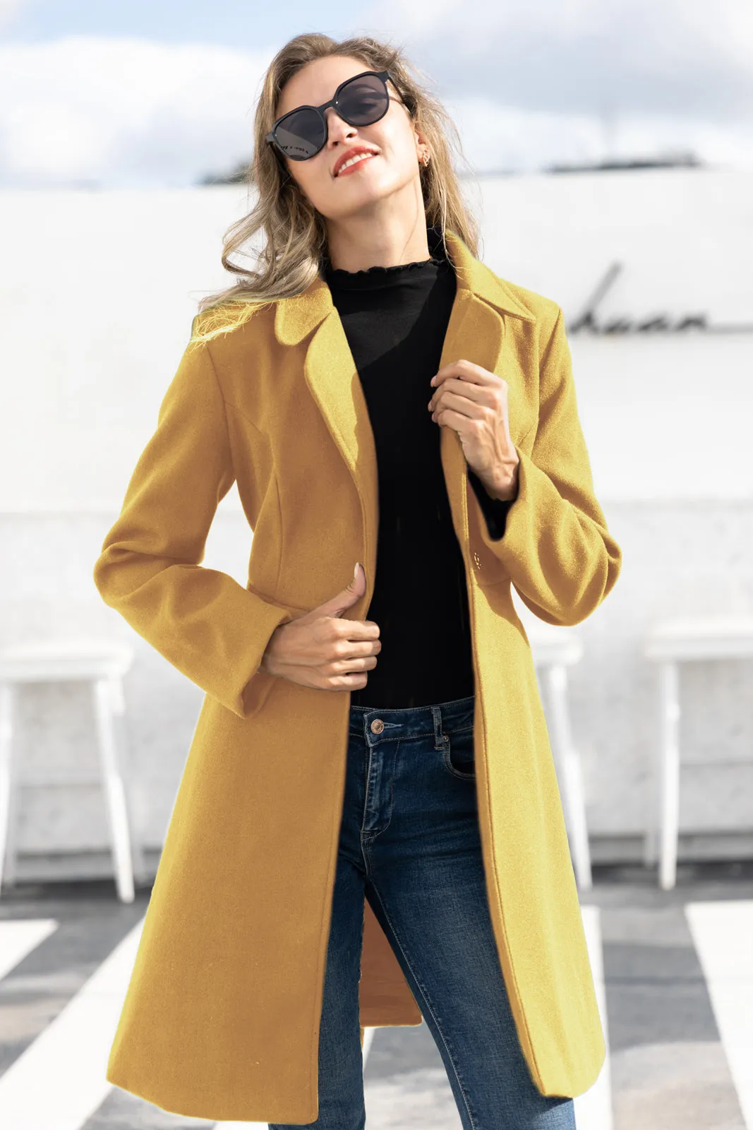 Lapel Collar Overcoat with Belt One-Button A-Line Coat