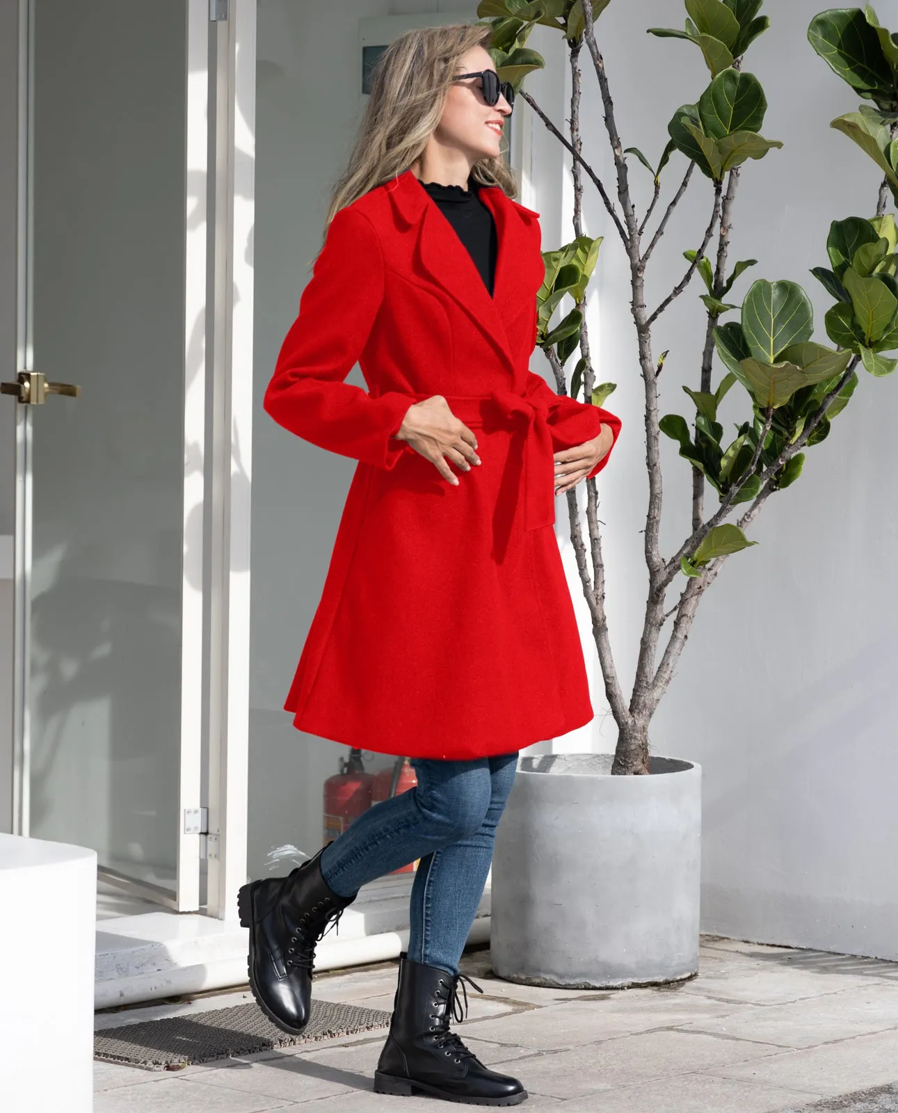 Lapel Collar Overcoat with Belt One-Button A-Line Coat