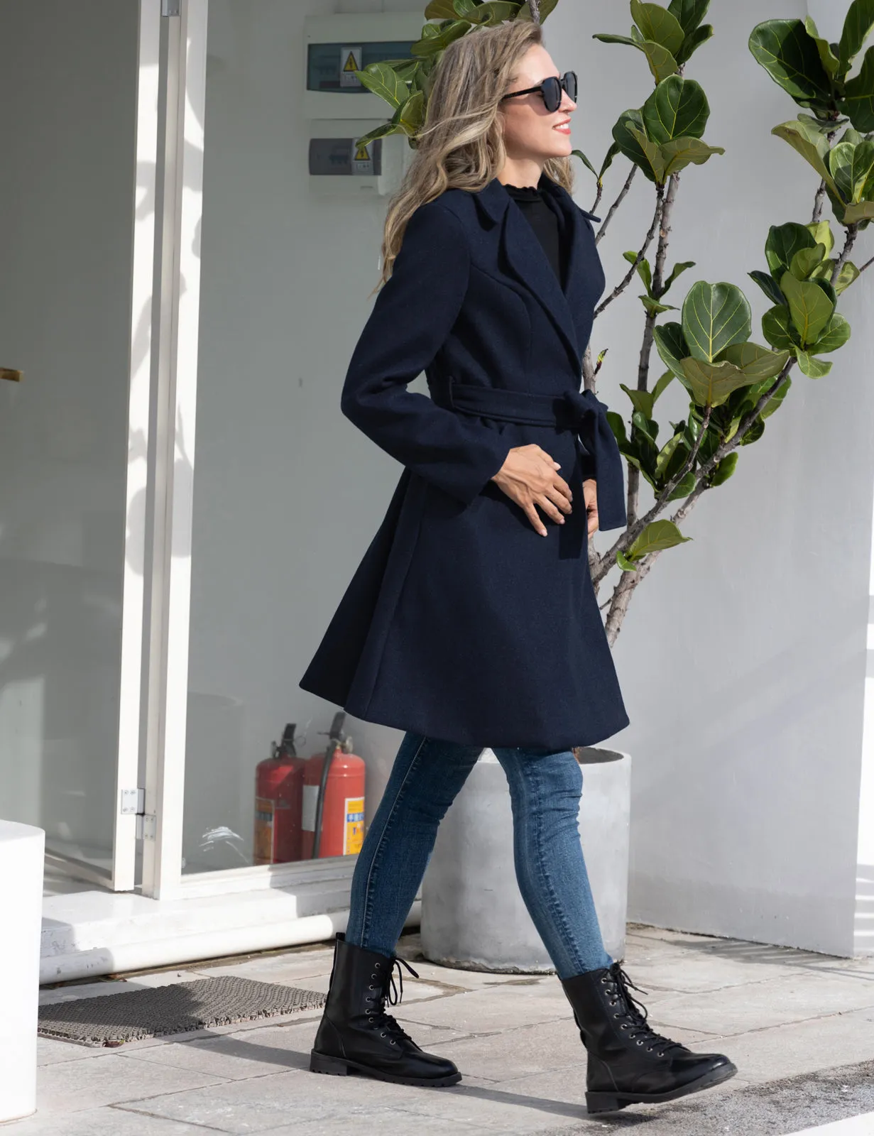 Lapel Collar Overcoat with Belt One-Button A-Line Coat