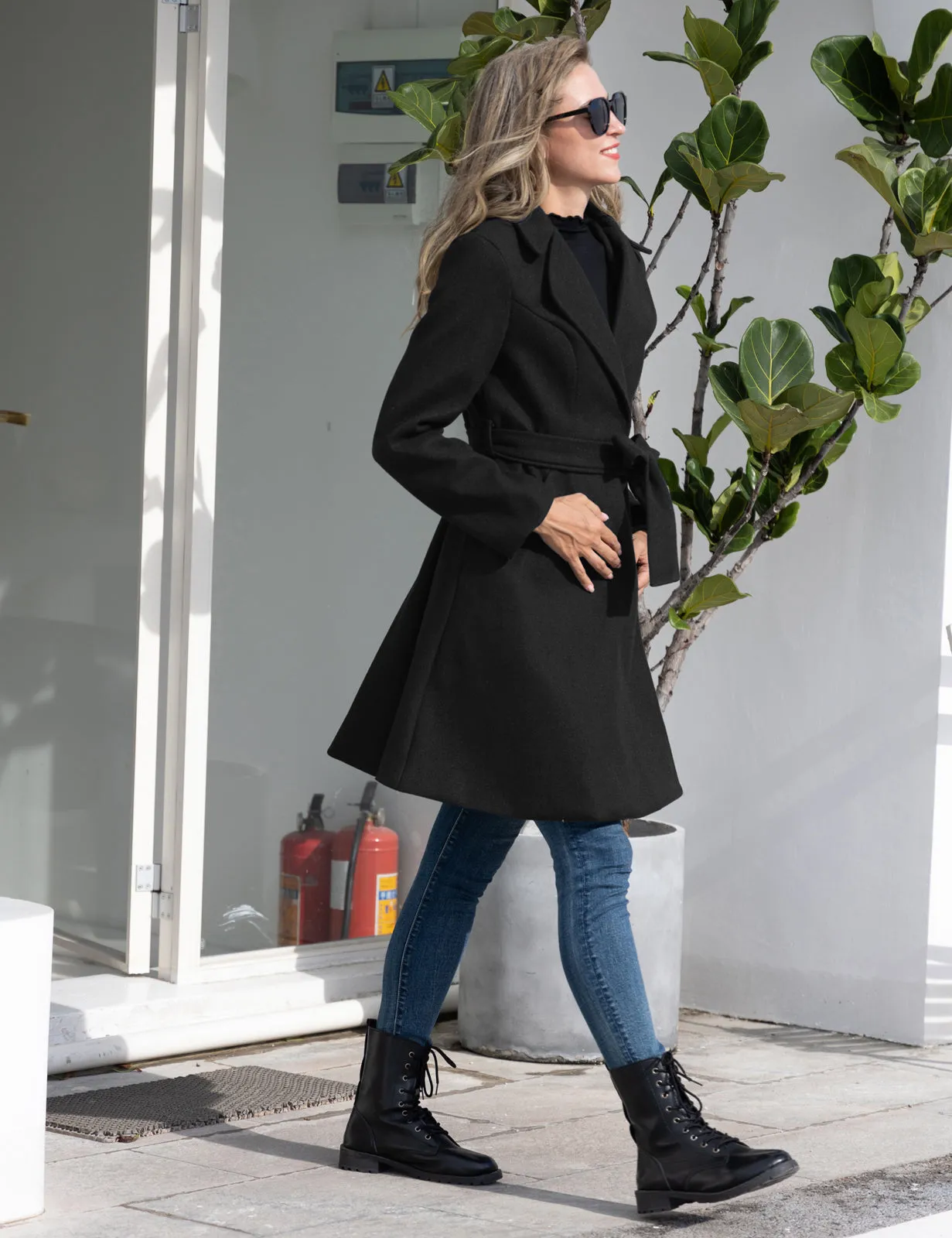 Lapel Collar Overcoat with Belt One-Button A-Line Coat