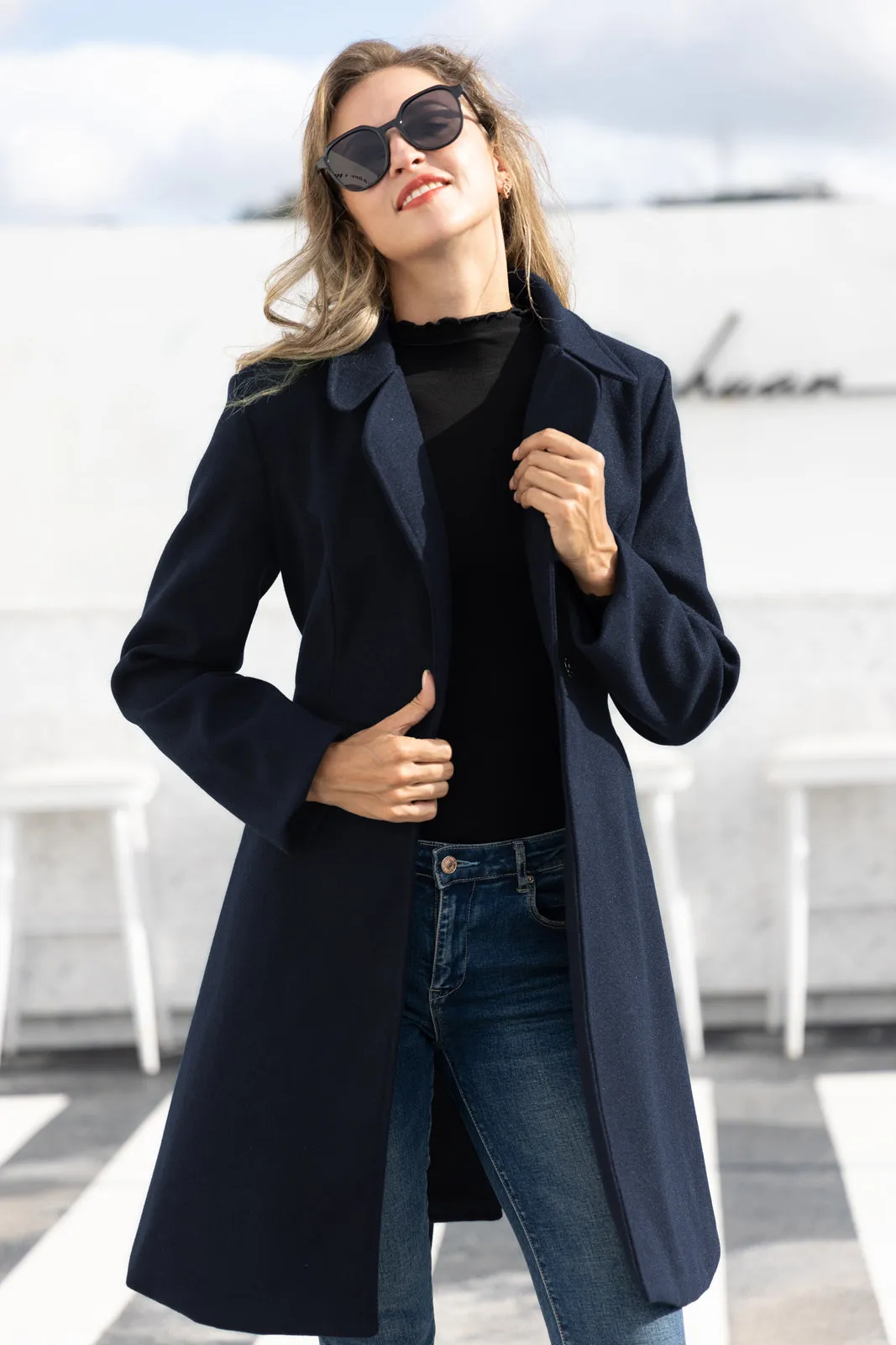 Lapel Collar Overcoat with Belt One-Button A-Line Coat