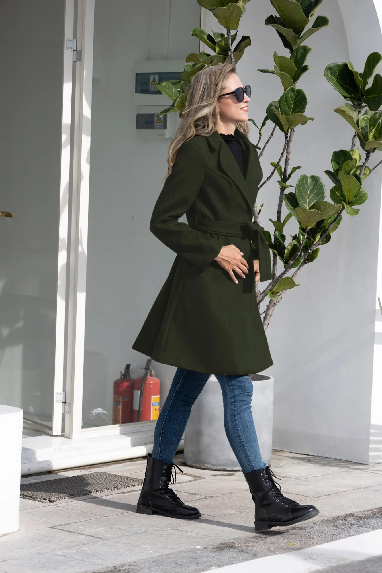 Lapel Collar Overcoat with Belt One-Button A-Line Coat