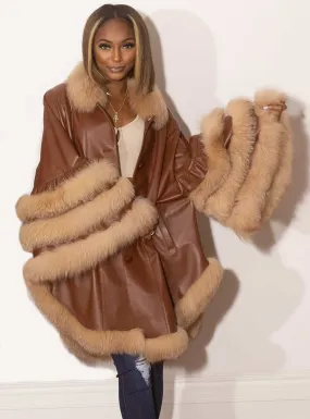 Leather Cape with Fox Fur Trim