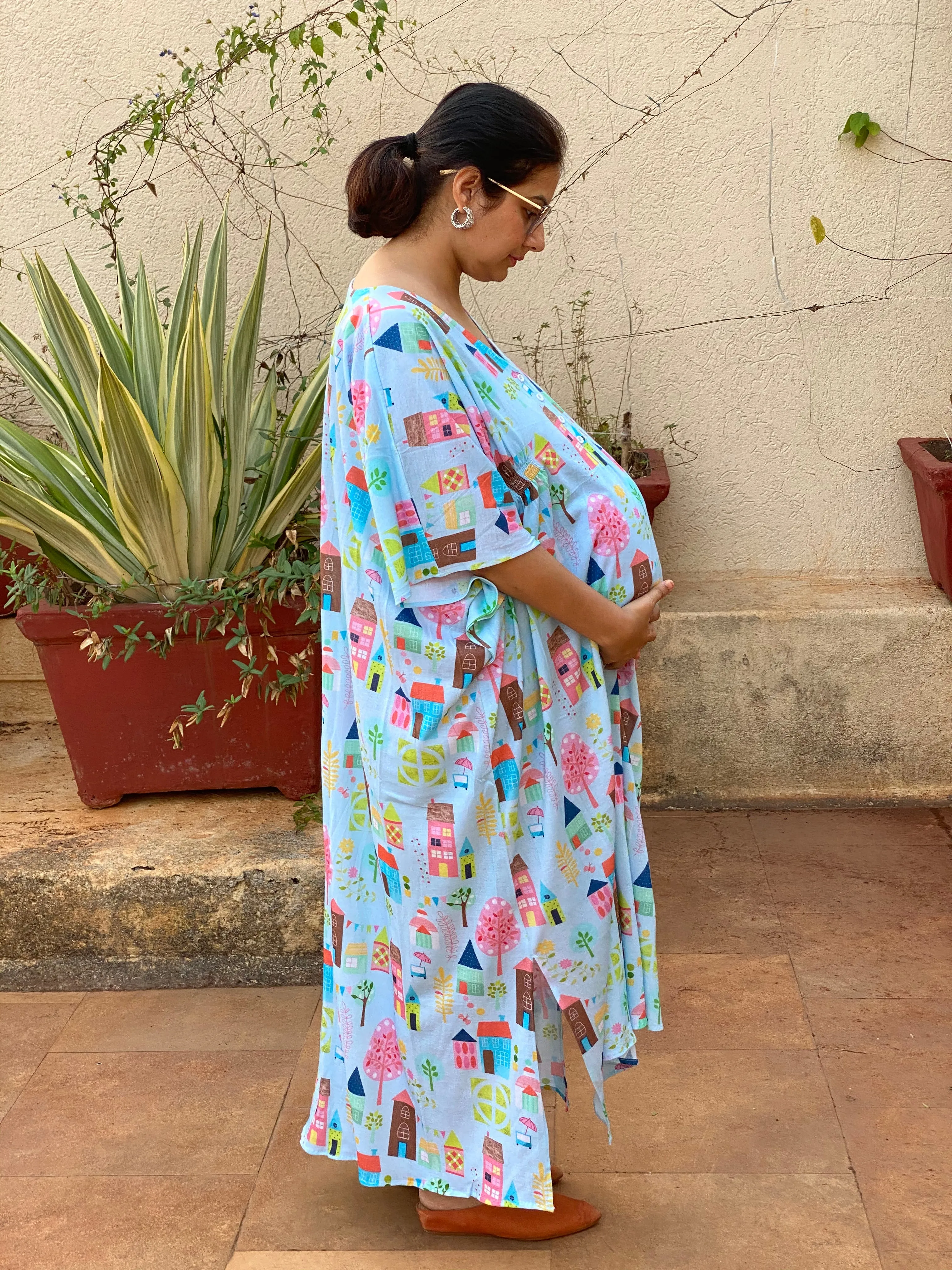 Let's Sketch Houses Maternity "Stunningly Simple" Style Caftan | Soft Jersey Knit Organic Cotton | Maternity House Dress