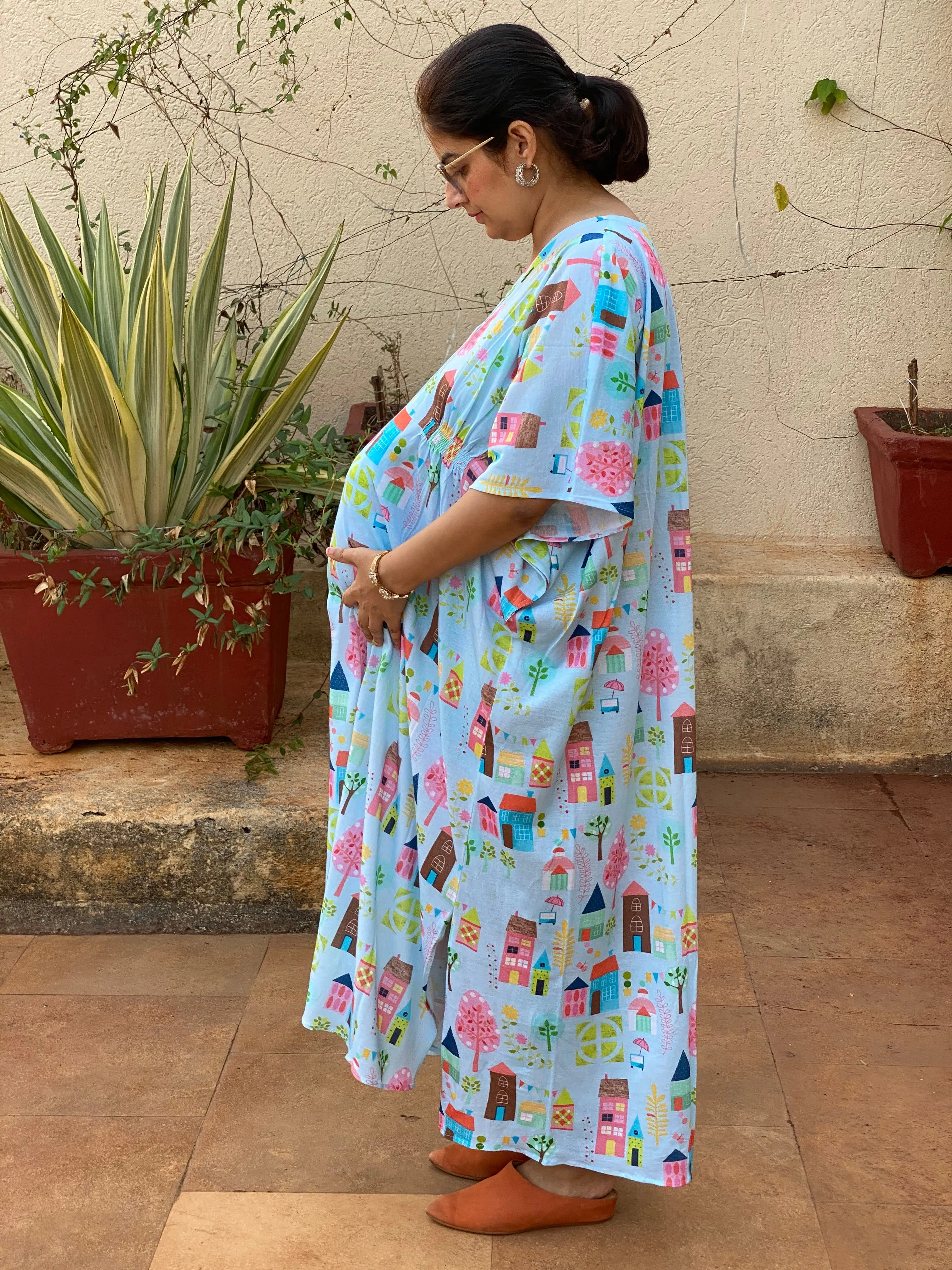 Let's Sketch Houses Maternity "Stunningly Simple" Style Caftan | Soft Jersey Knit Organic Cotton | Maternity House Dress