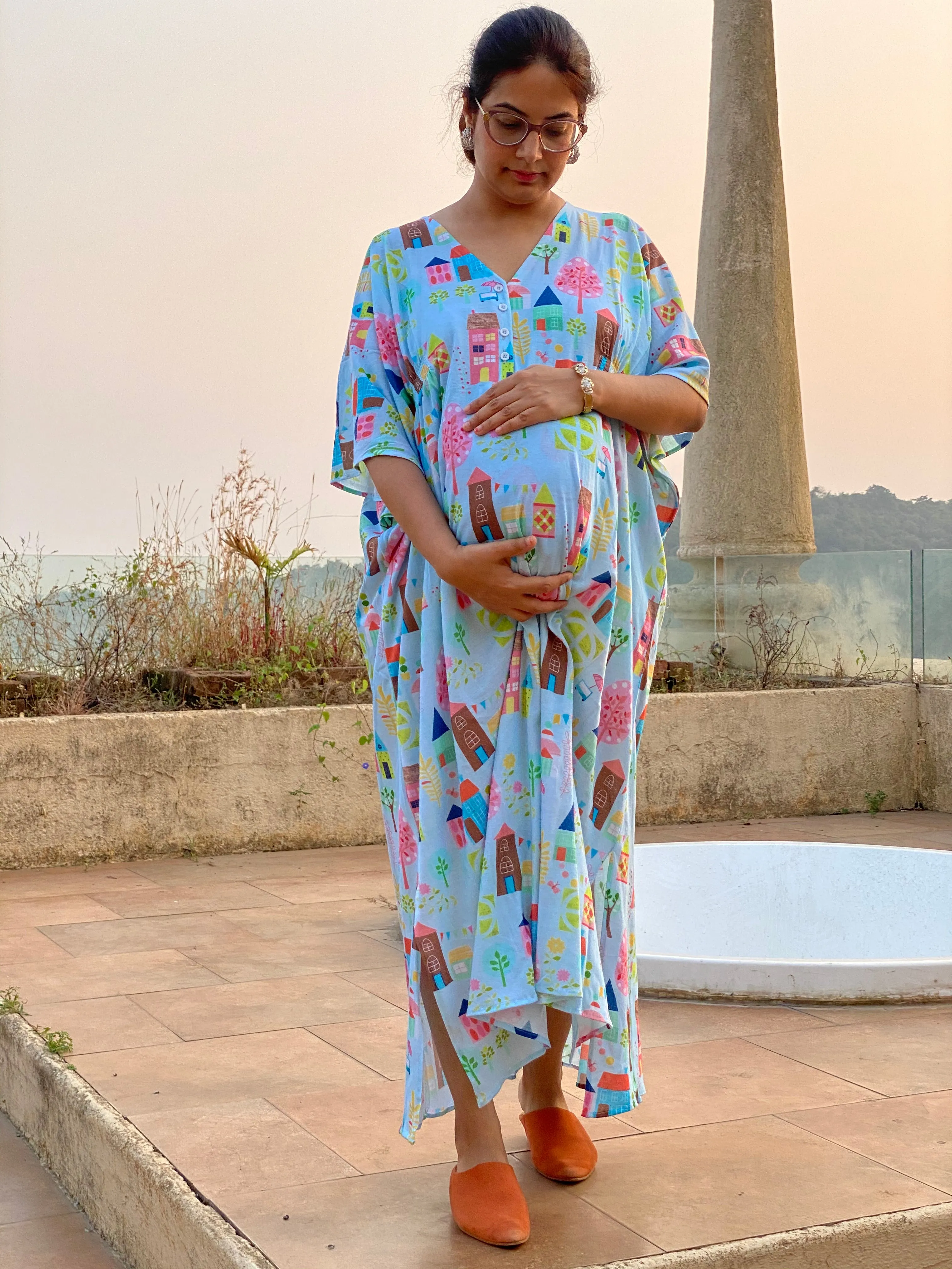 Let's Sketch Houses Maternity "Stunningly Simple" Style Caftan | Soft Jersey Knit Organic Cotton | Maternity House Dress