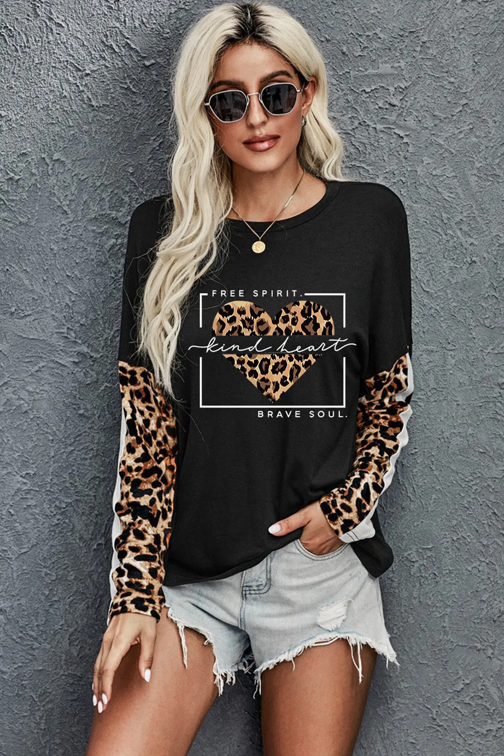 Long Sleeve Top with Leopard Print