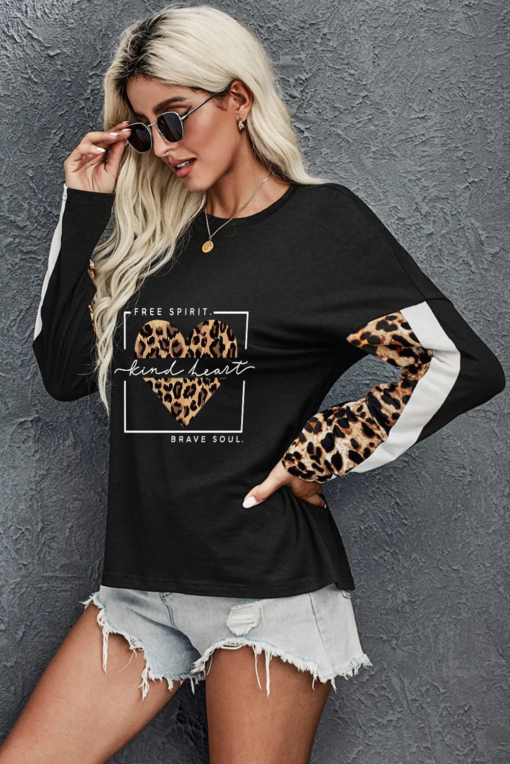 Long Sleeve Top with Leopard Print