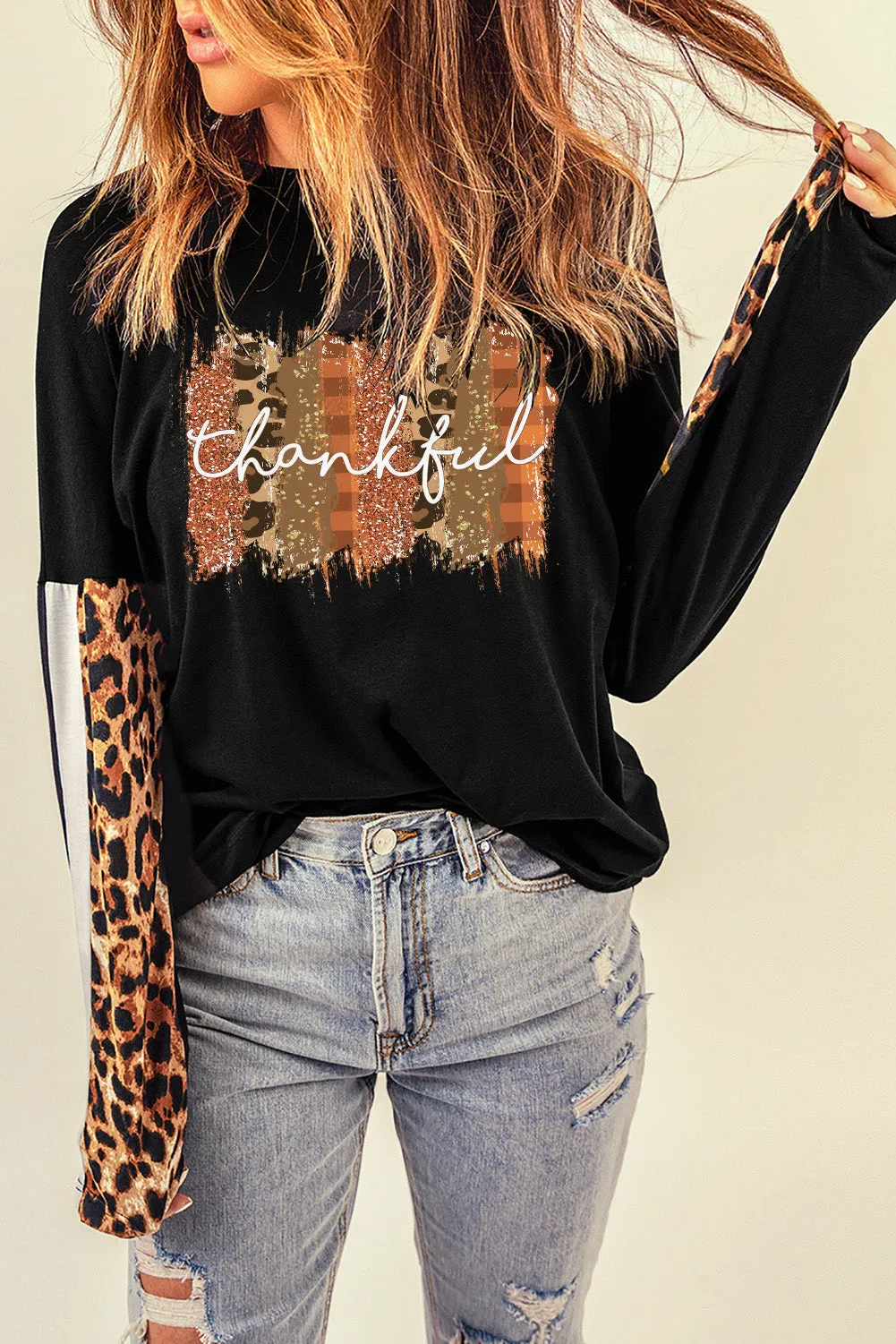 Long Sleeve Top with Leopard Print