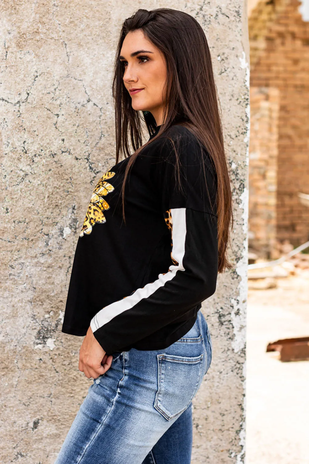 Long Sleeve Top with Leopard Print