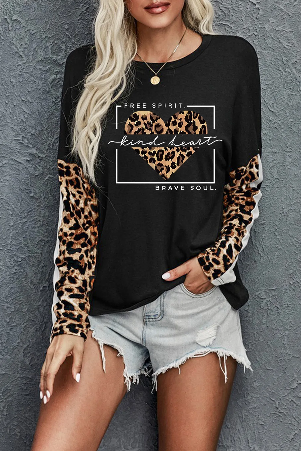 Long Sleeve Top with Leopard Print