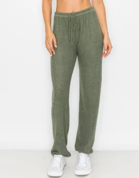 Lounge comfy and cozy pants with elastic drawstring pants with elastic at ankles- H. Evergreen