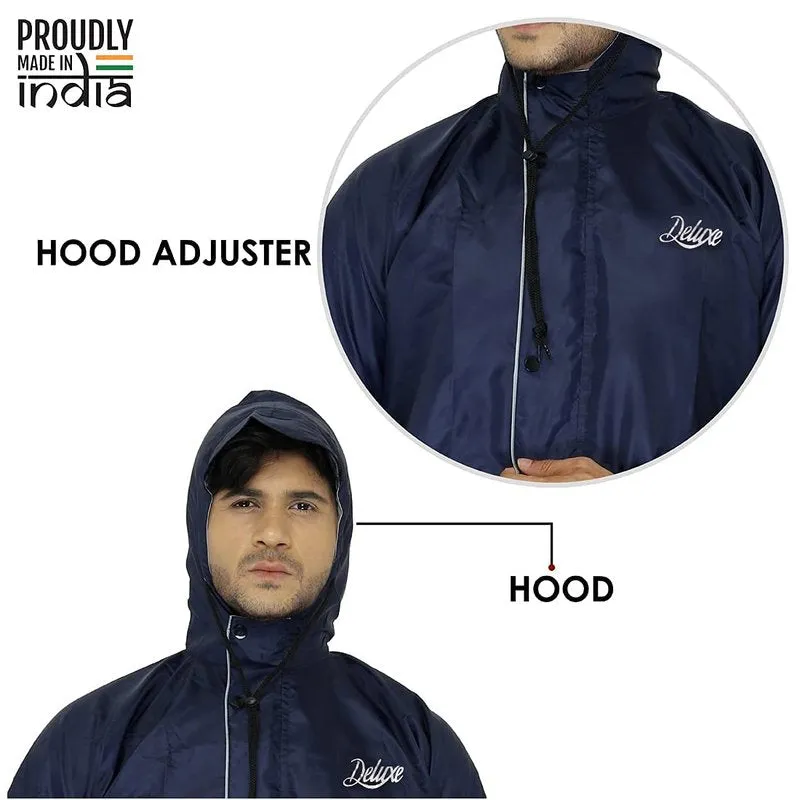 Men Rain Coat - Reversible Waterproof Jacket with Hood | Deluxe Blue | Size: XXL