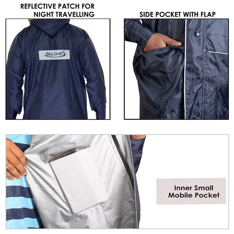 Men Rain Coat - Reversible Waterproof Jacket with Hood | Deluxe Blue | Size: XXL