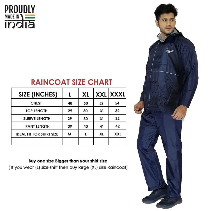 Men Rain Coat - Reversible Waterproof Jacket with Hood | Deluxe Blue | Size: XXL