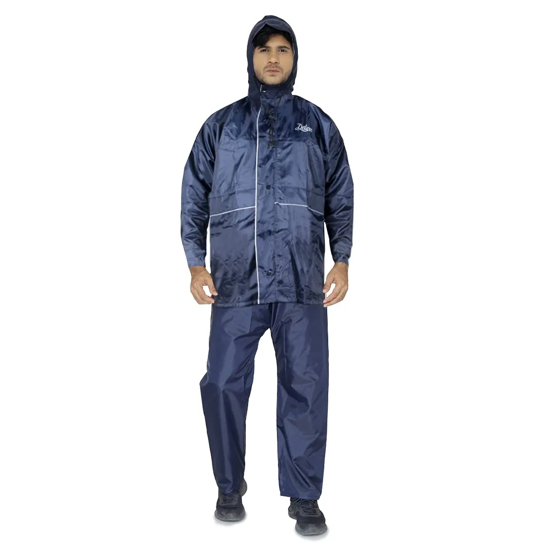 Men Rain Coat - Reversible Waterproof Jacket with Hood | Deluxe Blue | Size: XXL