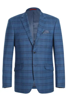 Mens Blazer - Cheap Priced Mens Sport Coat -Mens Two Button Slim Fit Sport Coat Blazer In Medium Indigo Blue Windowpane Plaid