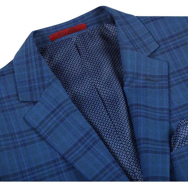 Mens Blazer - Cheap Priced Mens Sport Coat -Mens Two Button Slim Fit Sport Coat Blazer In Medium Indigo Blue Windowpane Plaid