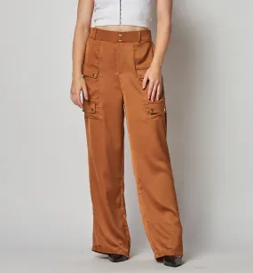 Mocha Satin 4 Pocket Wide Leg Pant