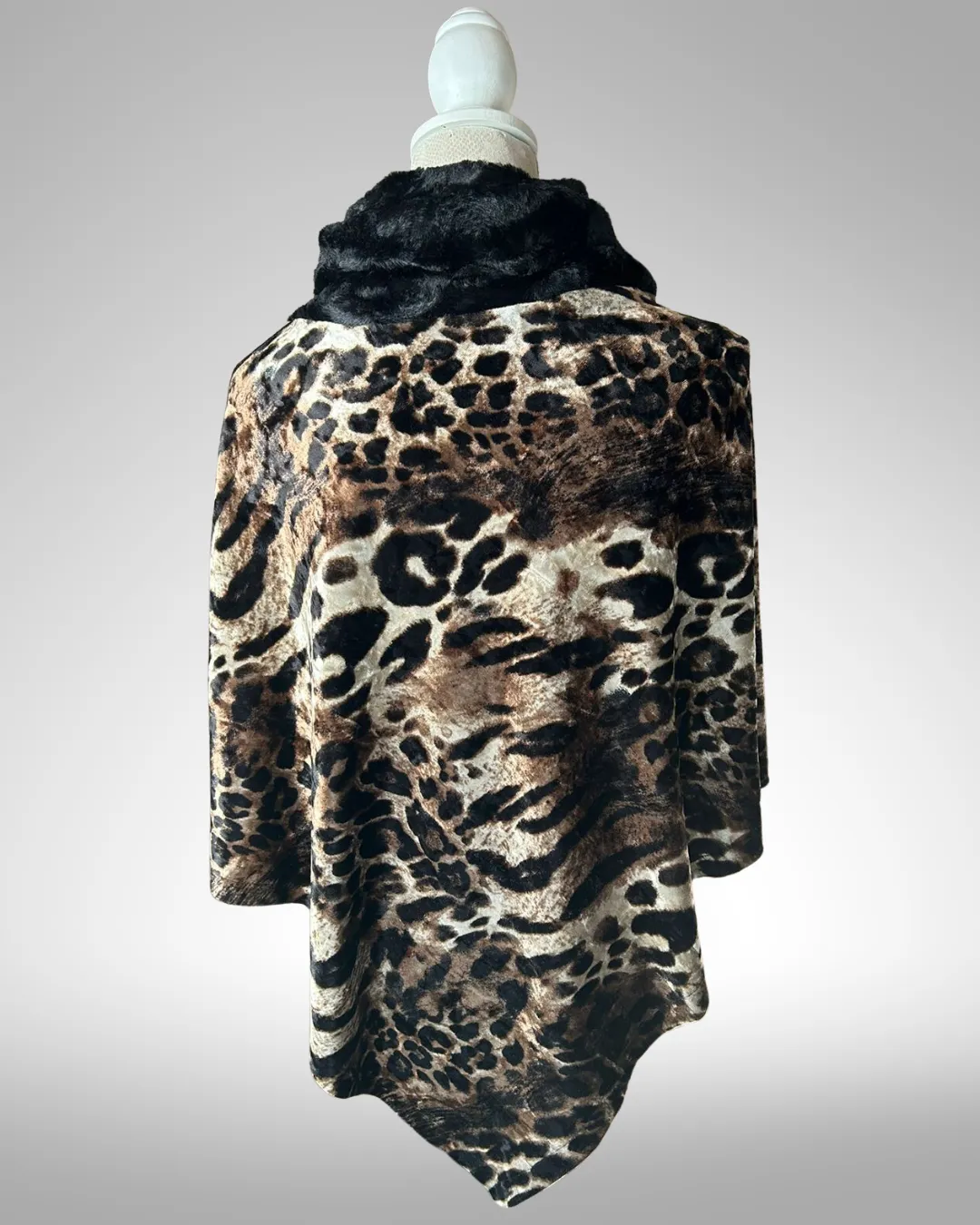 Mosi Poncho - Brown Leopard with Faux Bunny Fur