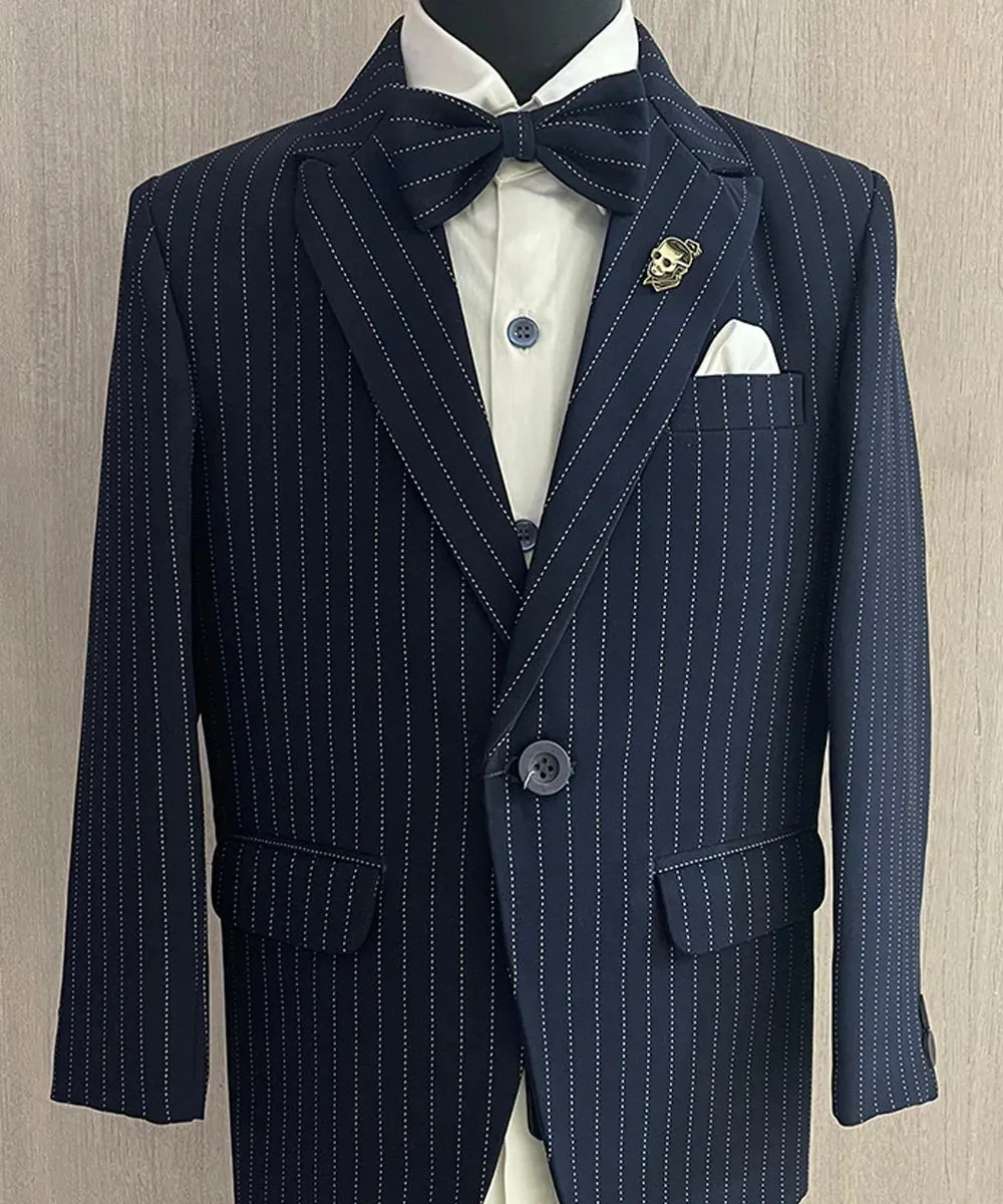 Navy Colored Striped Coat Suit for Boys