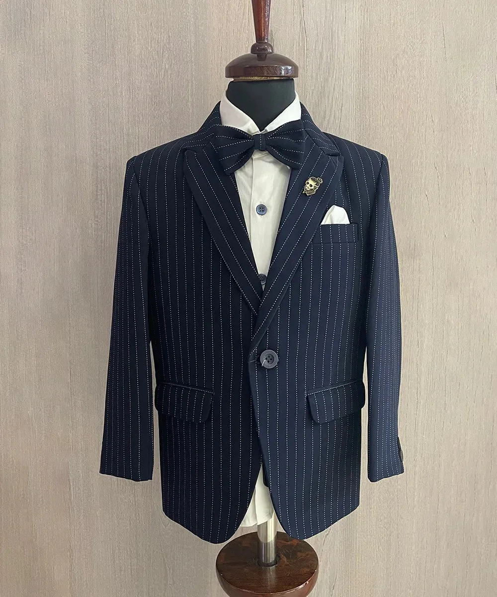 Navy Colored Striped Coat Suit for Boys