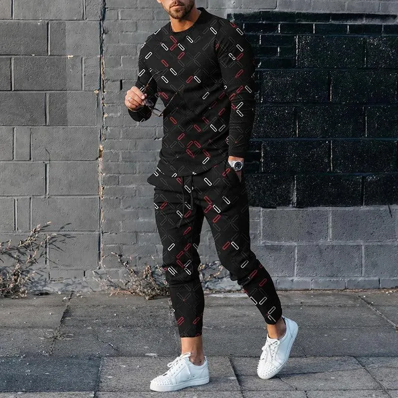 New Fashion Printed Simple Round Neck Sweater Casual Suit Men