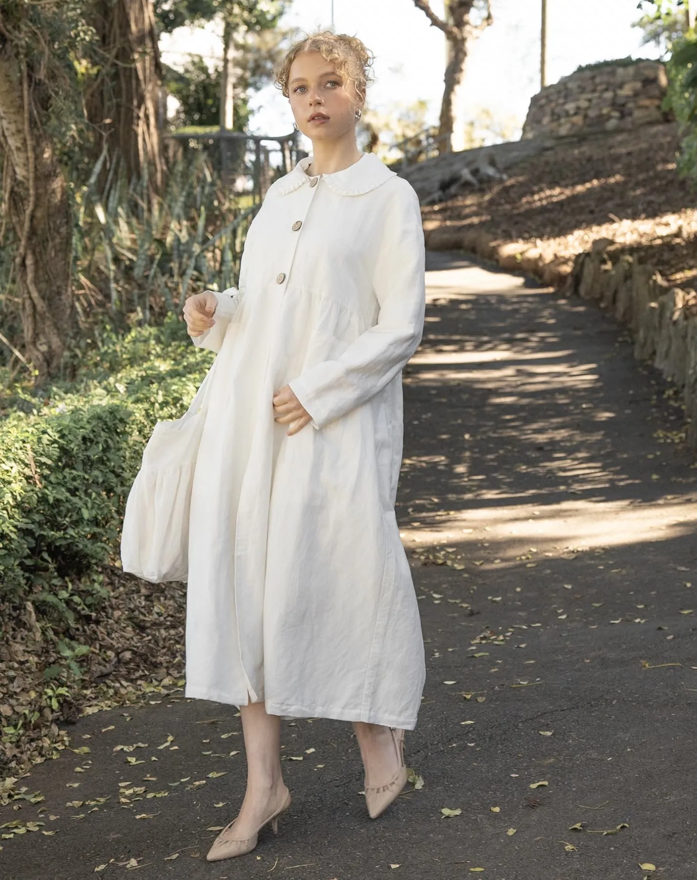 Nina Linen Trench Coat - White