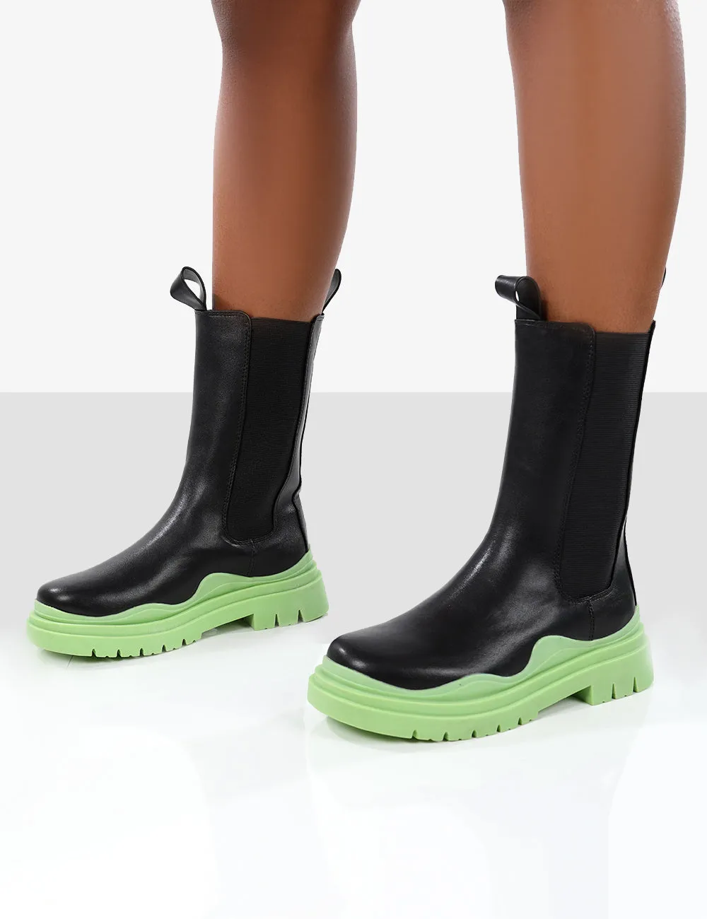 Oakley Black and Green Chunky Sole Ankle Boots