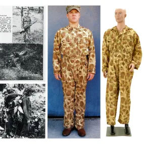 Original U.S. Army WWII M1942 Camouflage Jungle Suit Herring Bone Twill Coveralls - As Seen In Book