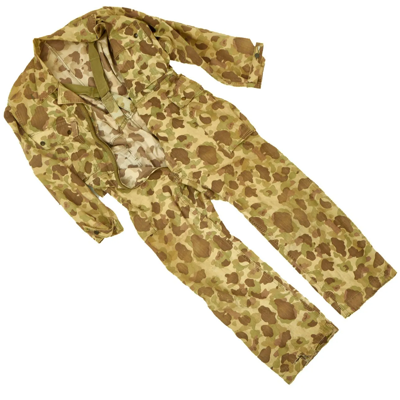 Original U.S. Army WWII M1942 Camouflage Jungle Suit Herring Bone Twill Coveralls - As Seen In Book