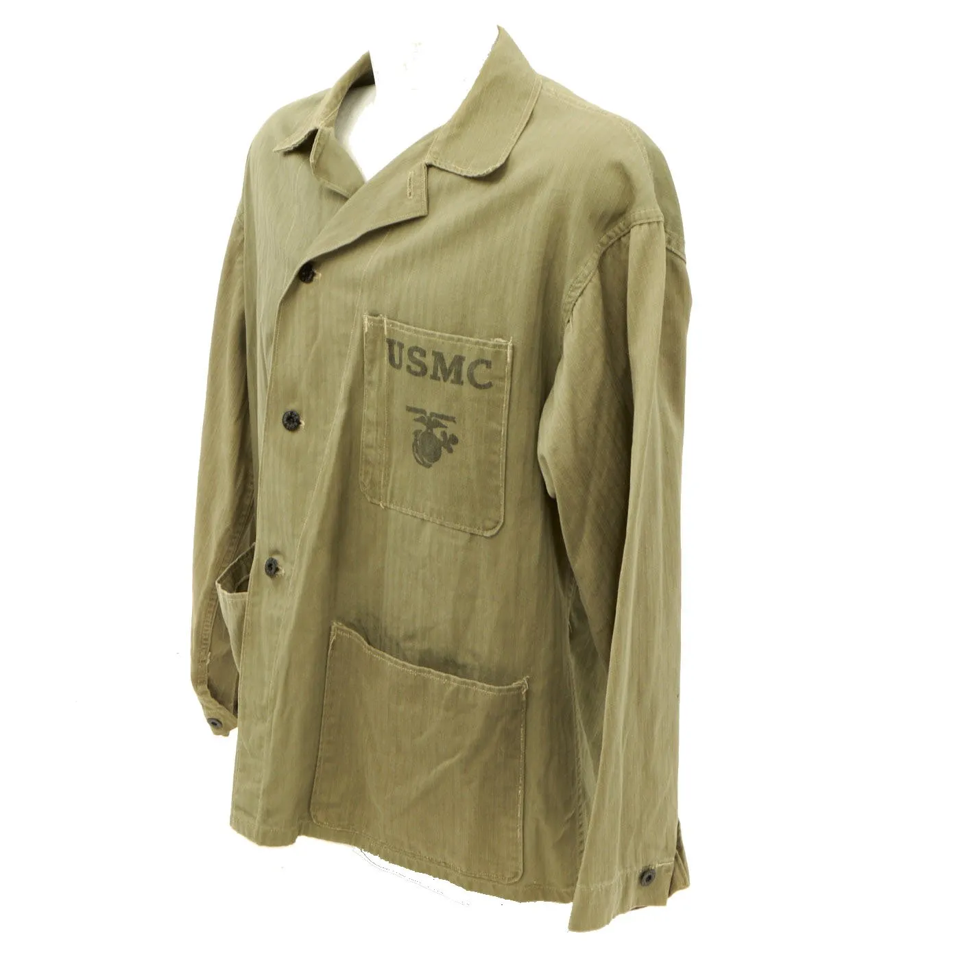 Original U.S. WWII Marine Corps USMC HBT Herringbone Twill P41 Utility Jacket - As Seen In Book