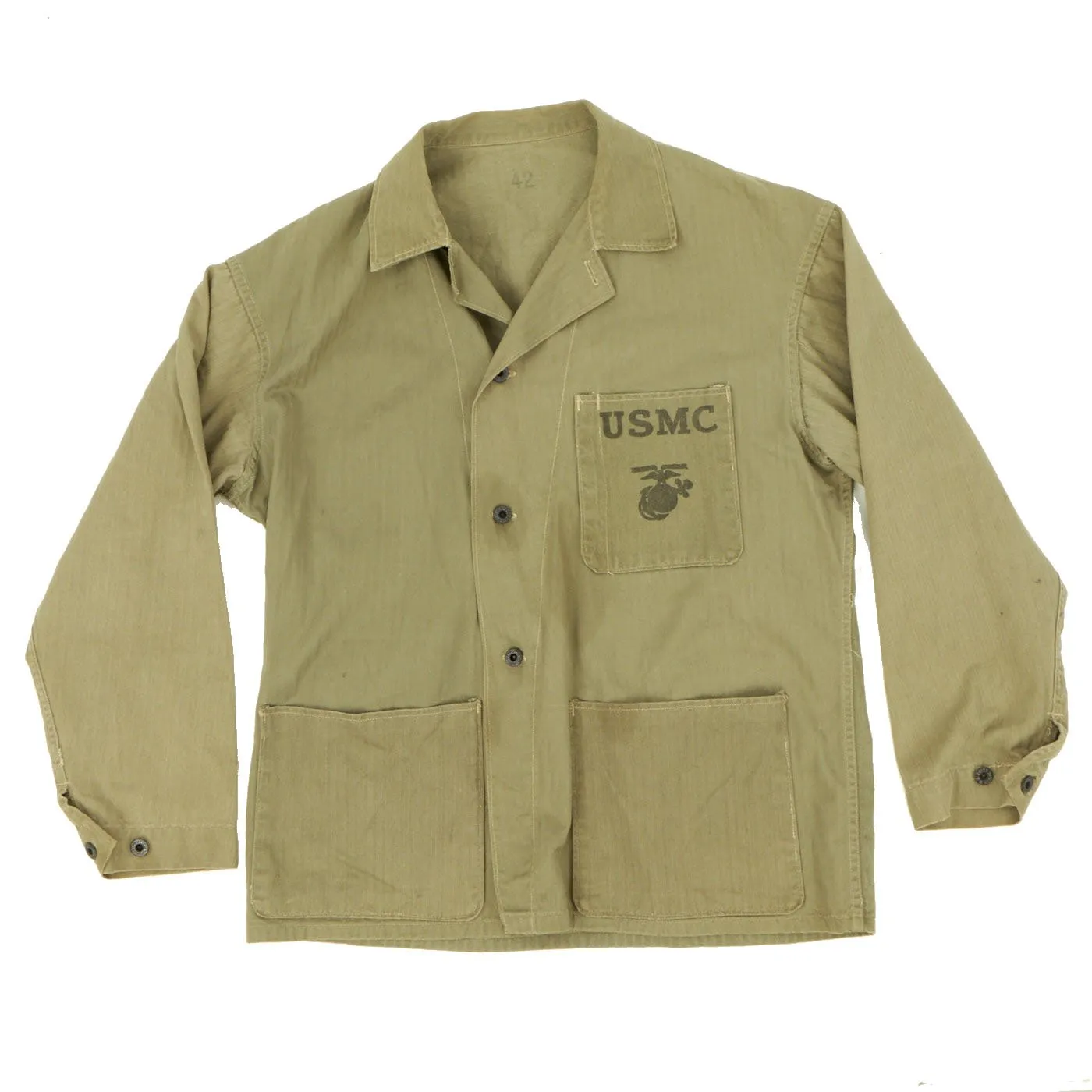 Original U.S. WWII Marine Corps USMC HBT Herringbone Twill P41 Utility Jacket - As Seen In Book