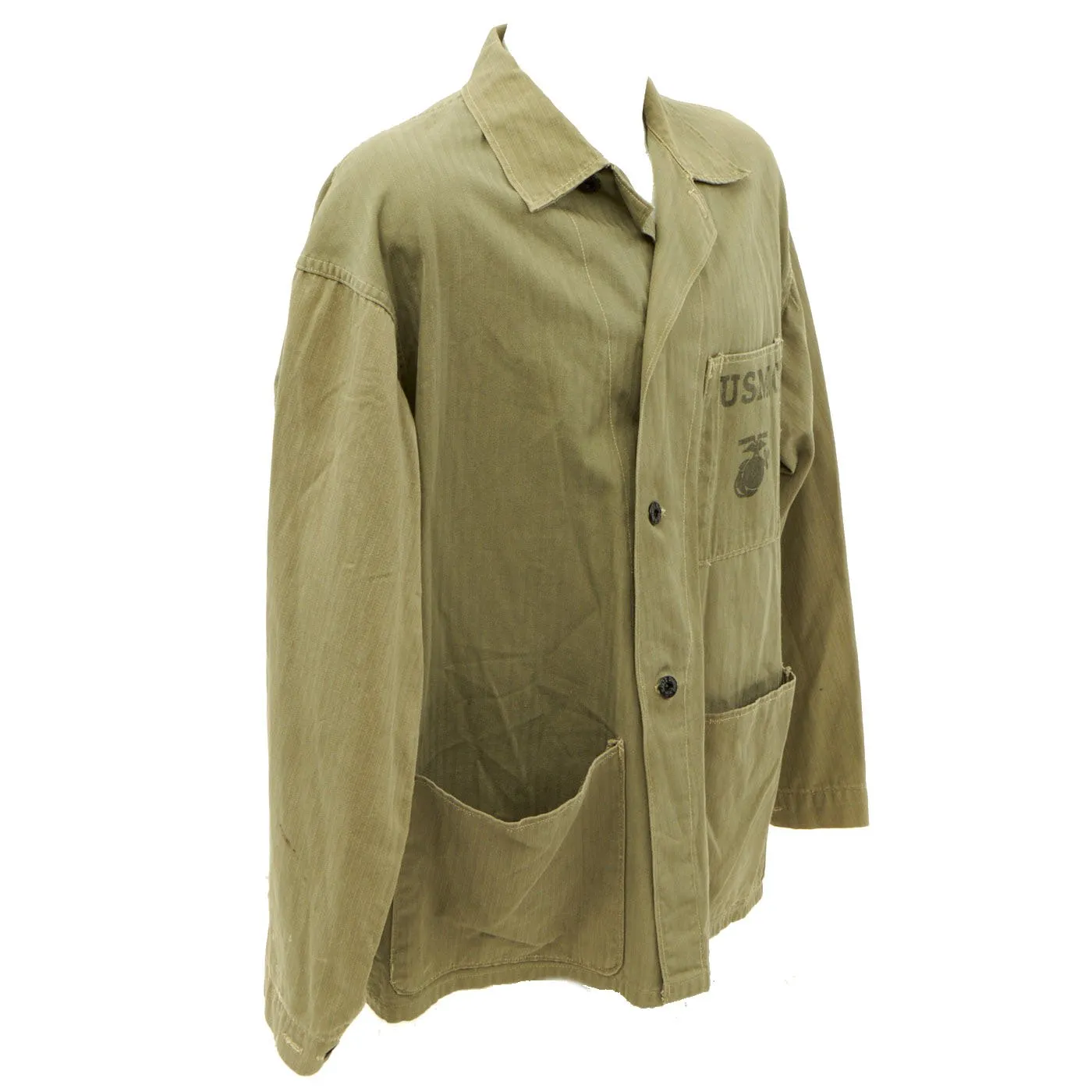 Original U.S. WWII Marine Corps USMC HBT Herringbone Twill P41 Utility Jacket - As Seen In Book