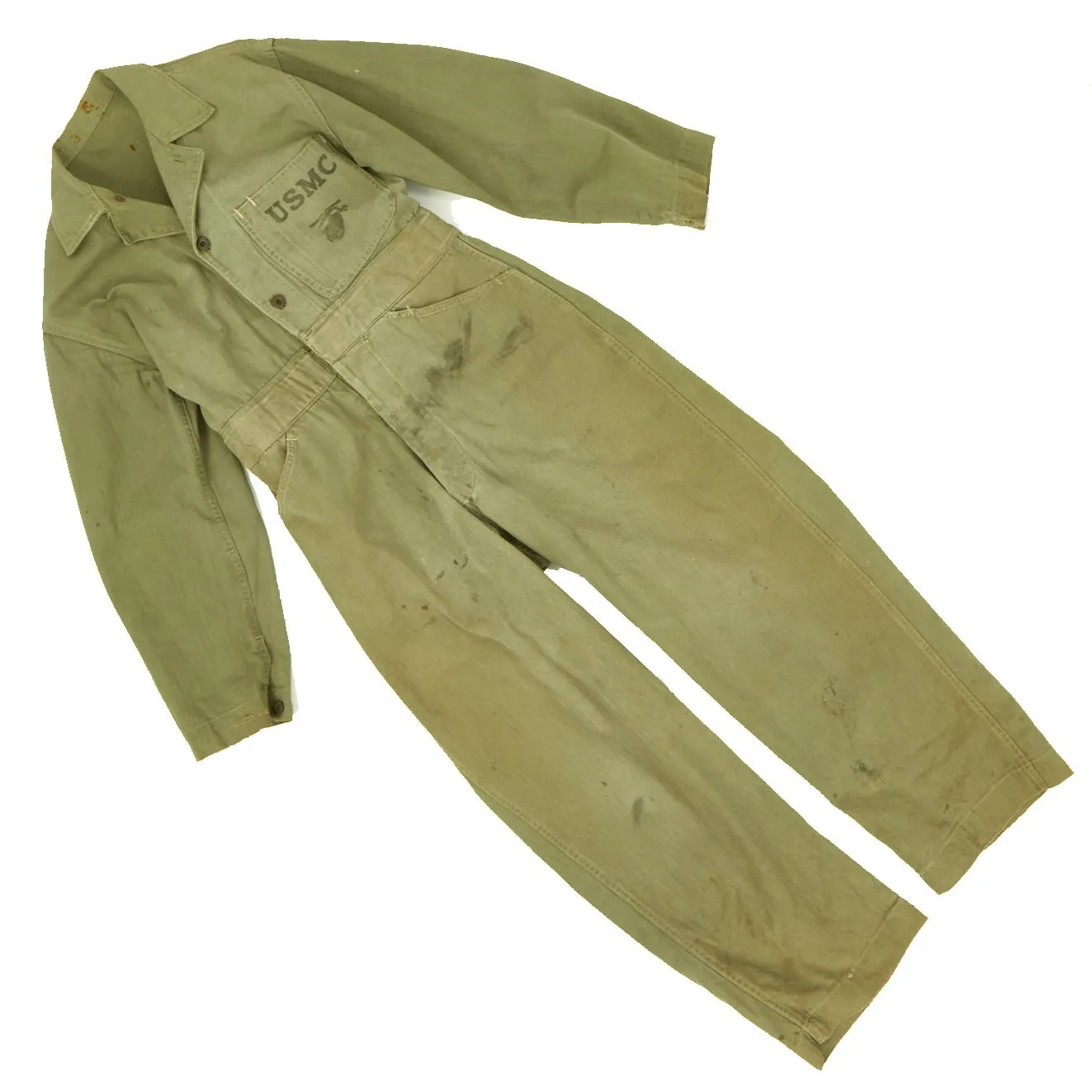 Original U.S. WWII Marine Corps USMC Non-Regulation Herring Bone Twill Coveralls - As Seen In Book