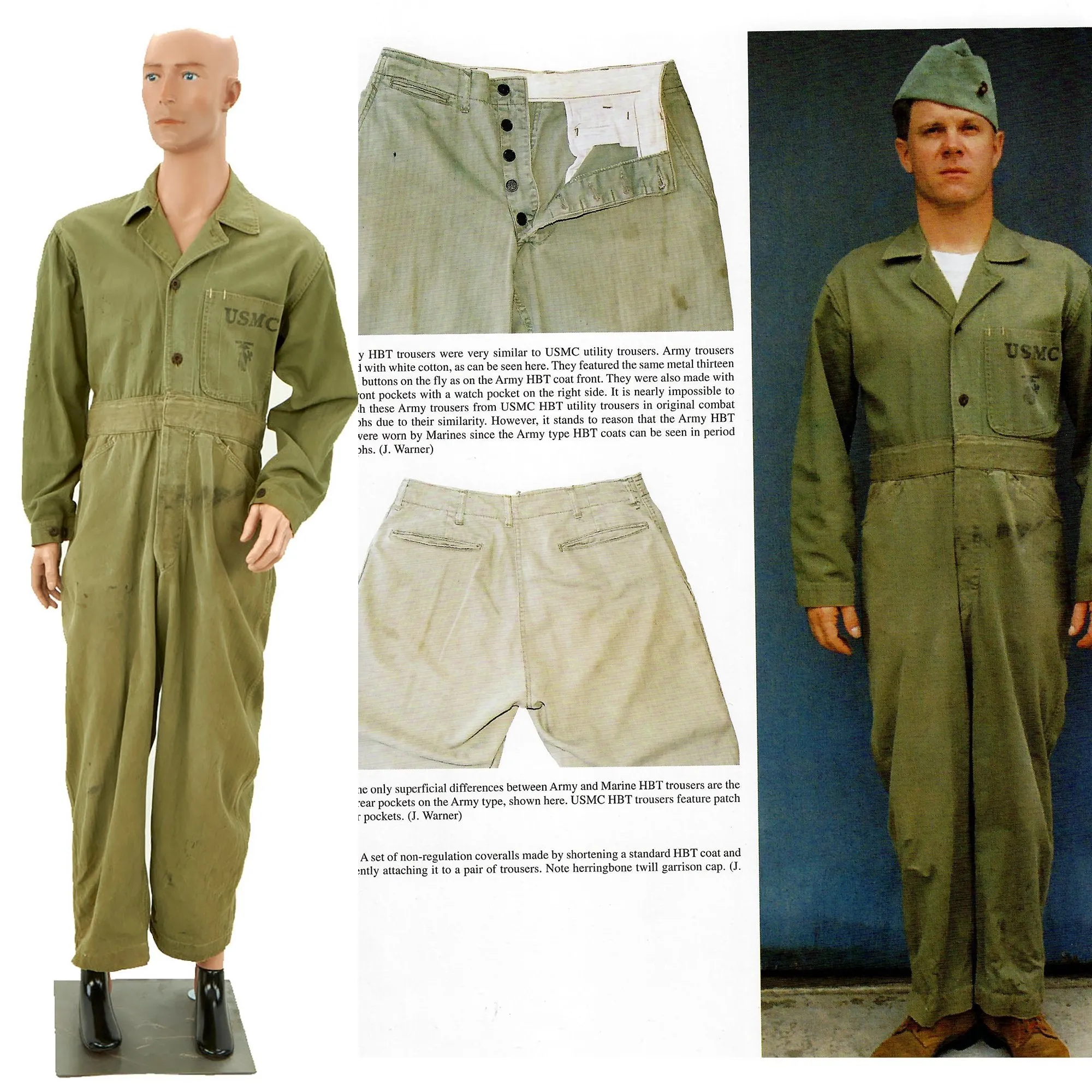 Original U.S. WWII Marine Corps USMC Non-Regulation Herring Bone Twill Coveralls - As Seen In Book