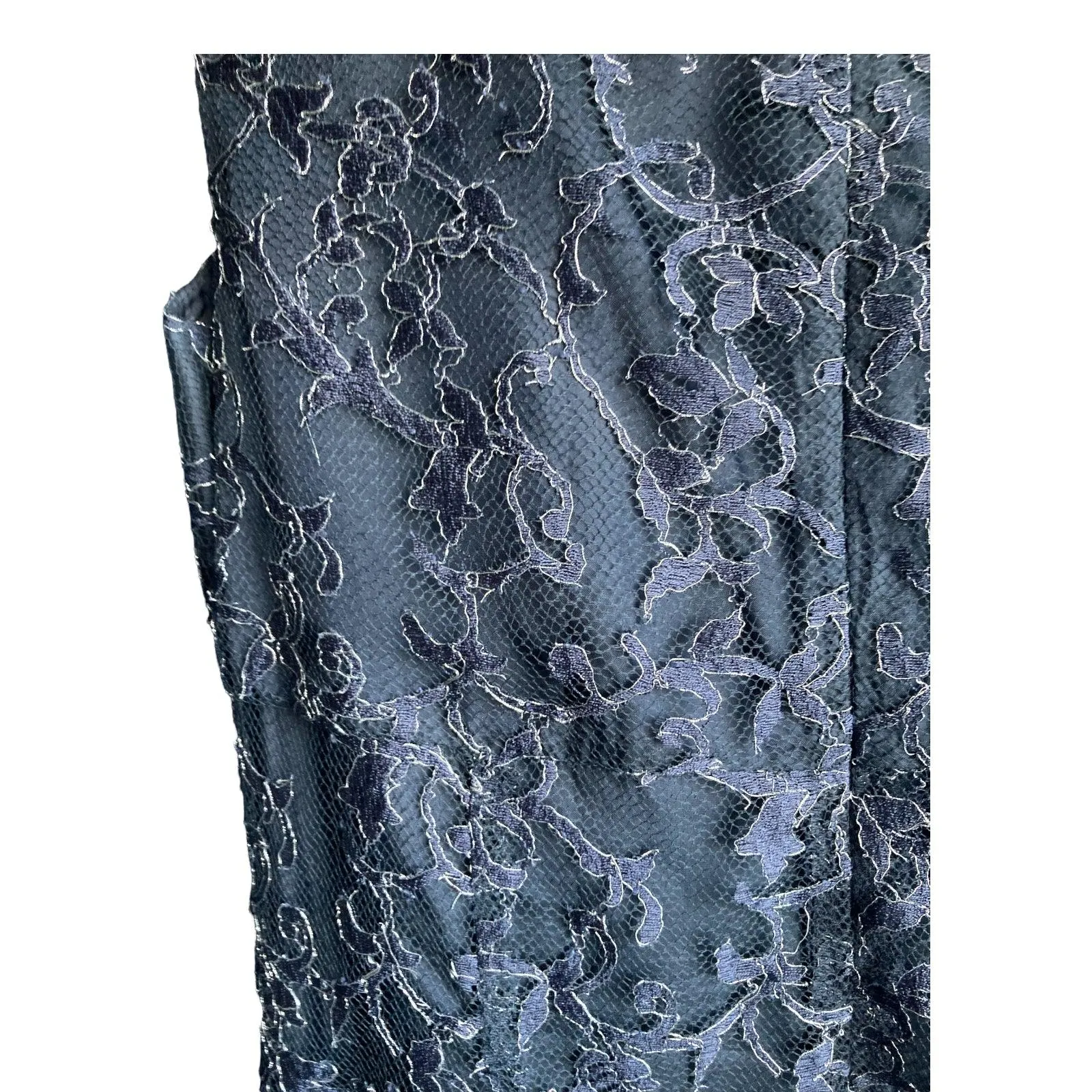 Paddy Campbell Dark Blue With Silver Lace Overlay Sleeveless Dress UK Size 12