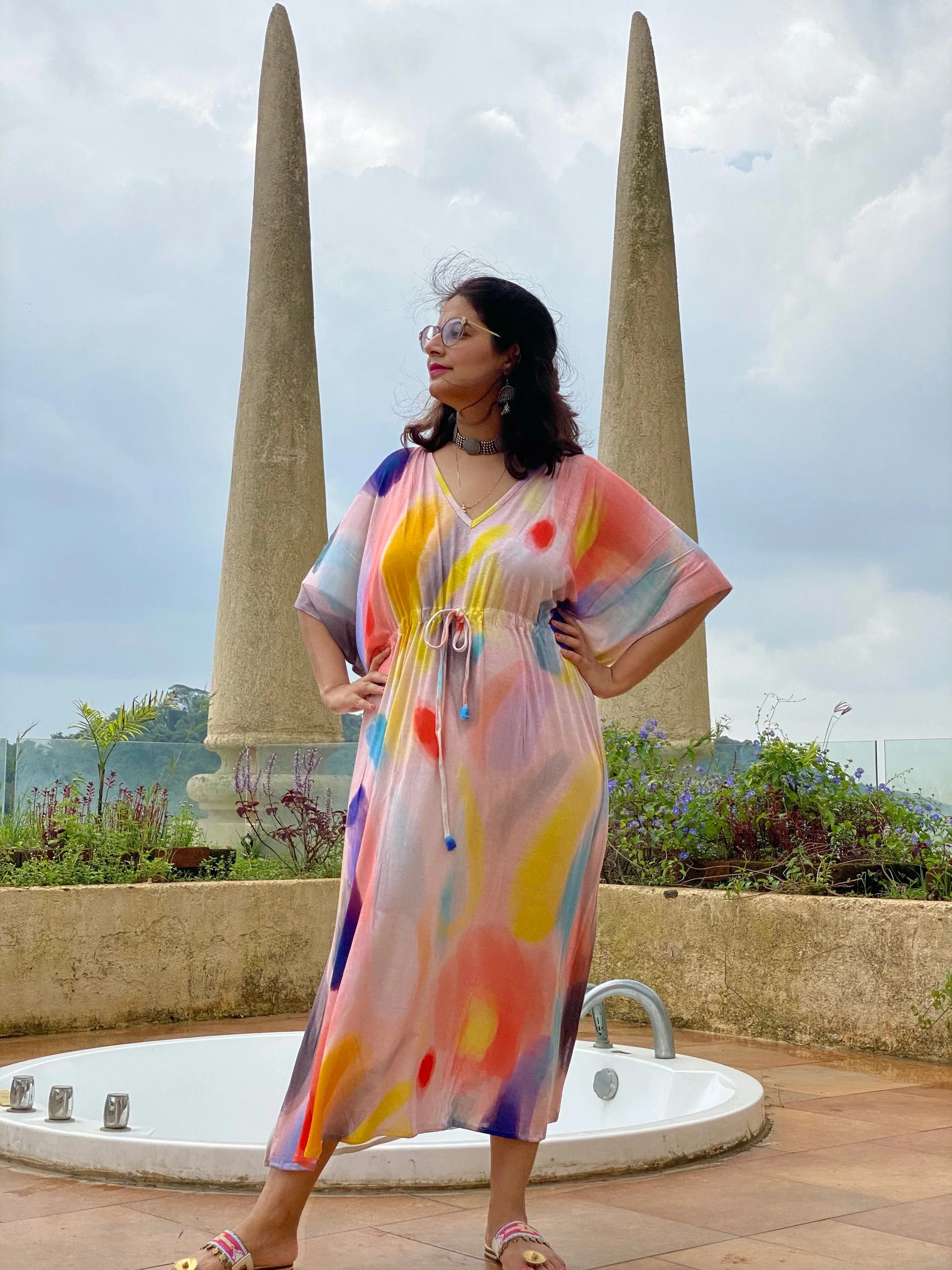 Painter's Palette "Timeless" Style Caftan | Soft Jersey Knit Organic Cotton | Perfect Loungewear House Dress