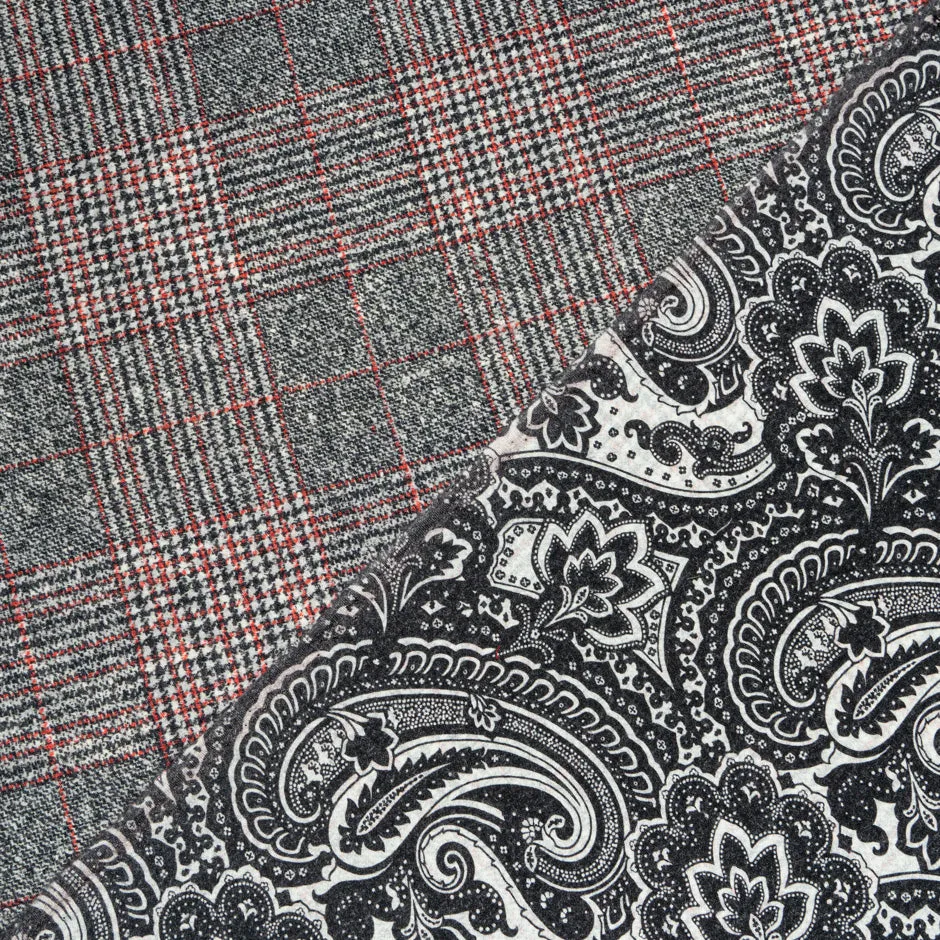 Paisley & Checkered Printed Double Sided Pure Wool