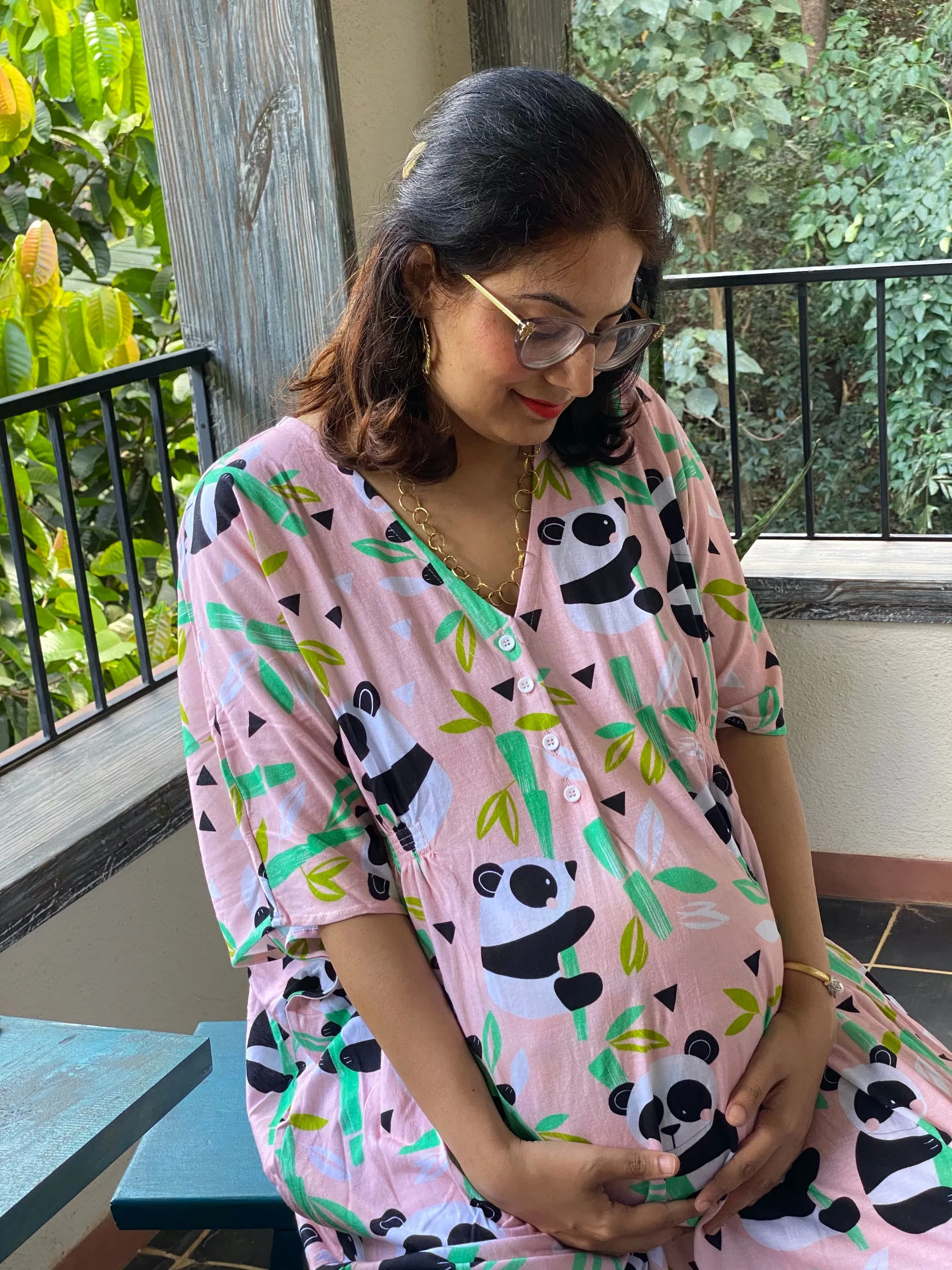 Panda Land Maternity "Stunningly Simple" Style Caftan | Soft Jersey Knit Organic Cotton | Maternity House Dress