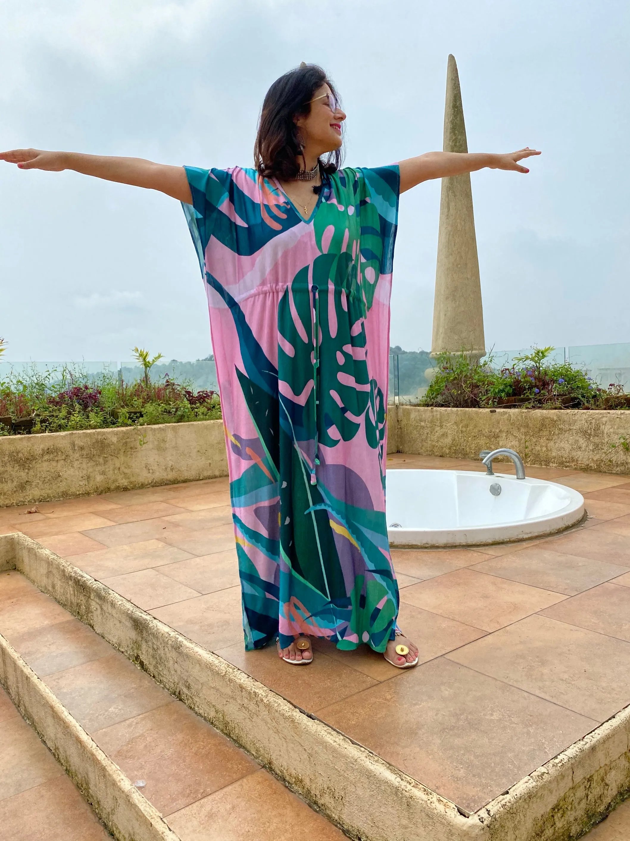 Paradise Palms "Timeless" Style Caftan | Soft Jersey Knit Organic Cotton | Perfect Loungewear House Dress