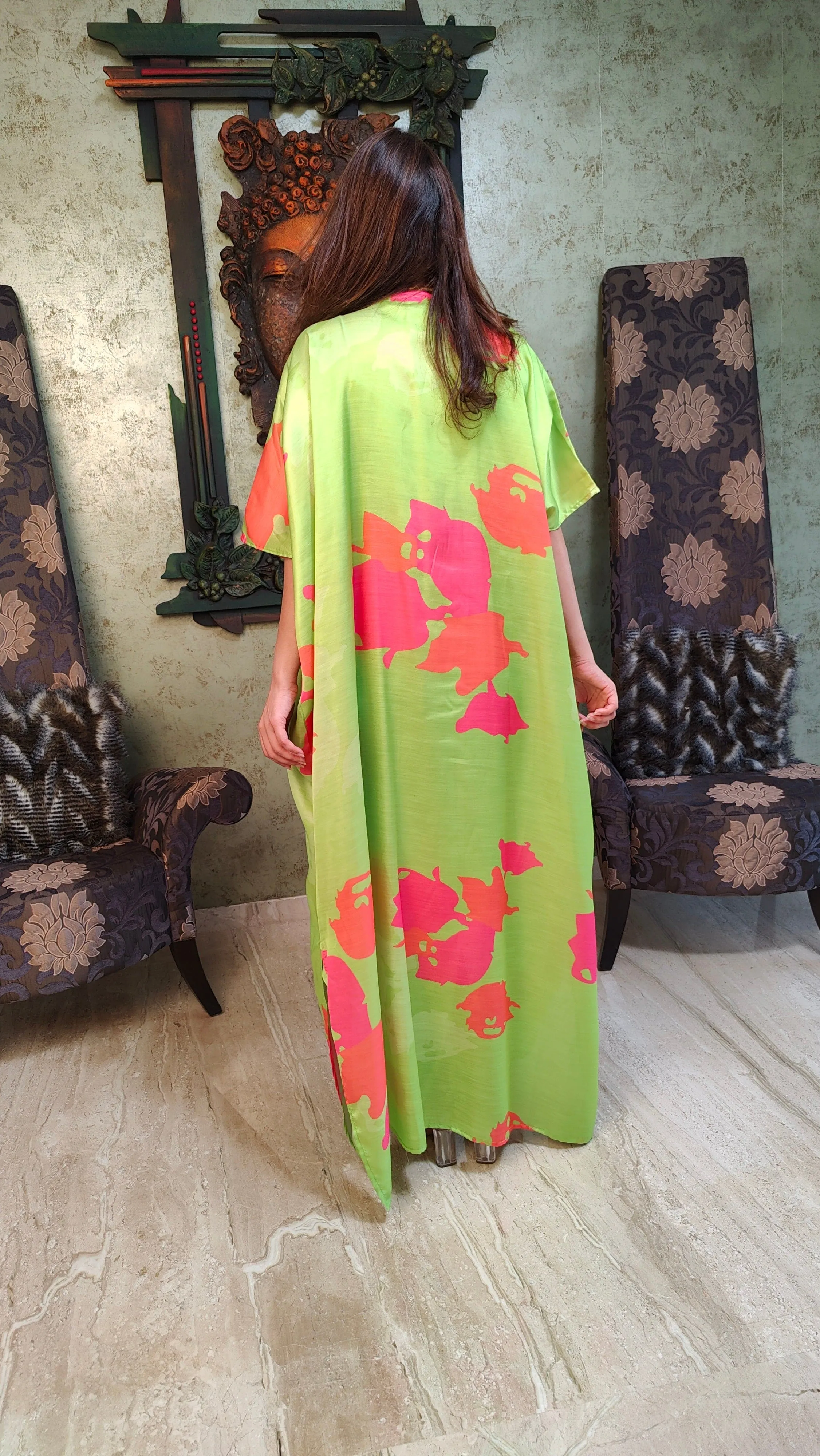 Parrot Green Dress with Cape