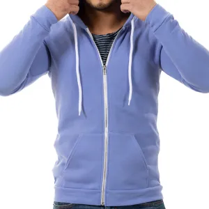 Periwinkle Blue Full Zip Hooded Fleece Sweatshirt - Made in USA